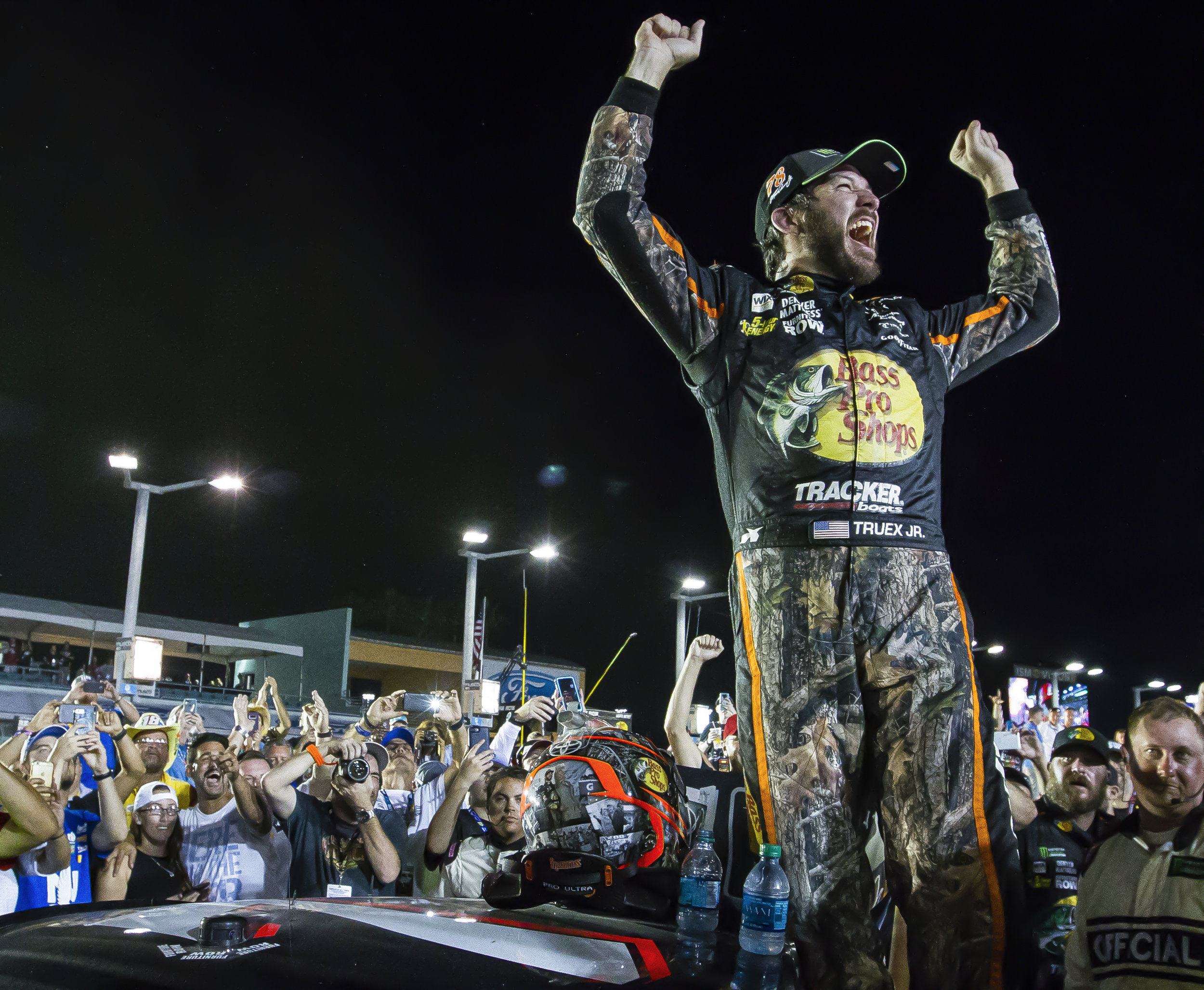  Martin Truex Jr. #78 reacts after winning the Monster Energy NASCAR Cup Series and the Ford EcoBoost 400 Championships at the Homestead-Miami Speedway on Sunday, Nov. 19, 2017. 