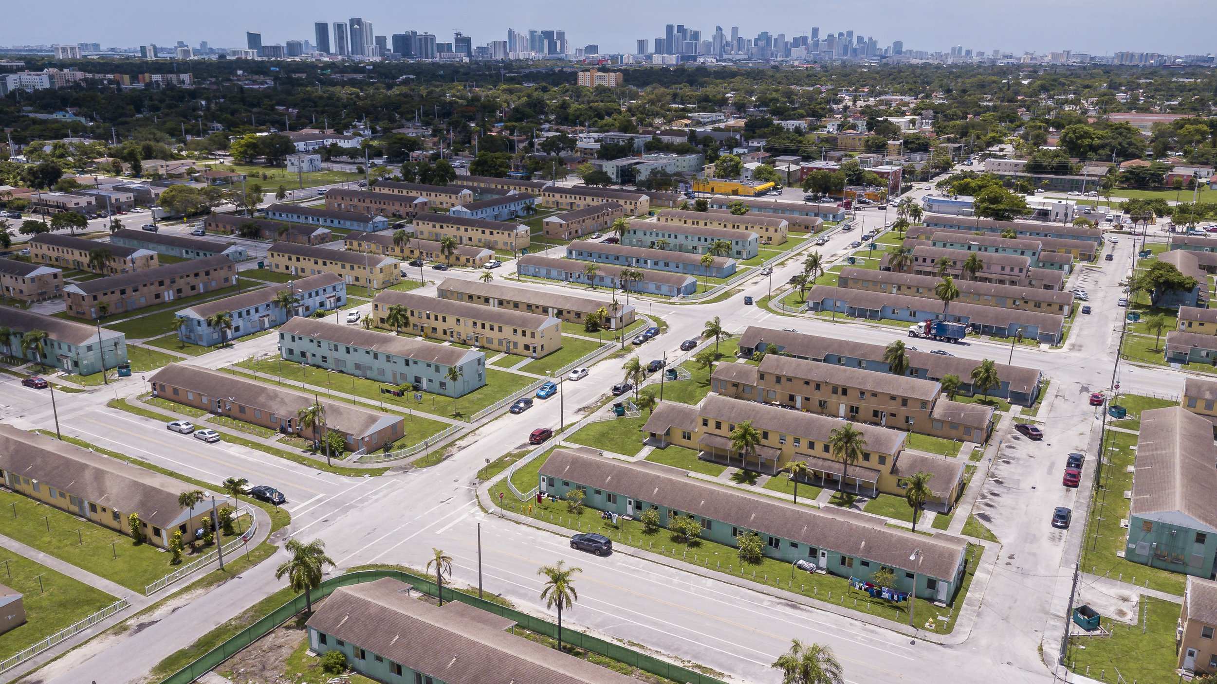  Aerial view of Liberty Square in Miami, Florida on Monday, July 1, 2019. Liberty Square is one of the oldest public housing developments in the U.S. and is being redeveloped. It will eventually include 1,455 new units, from public housing to market-