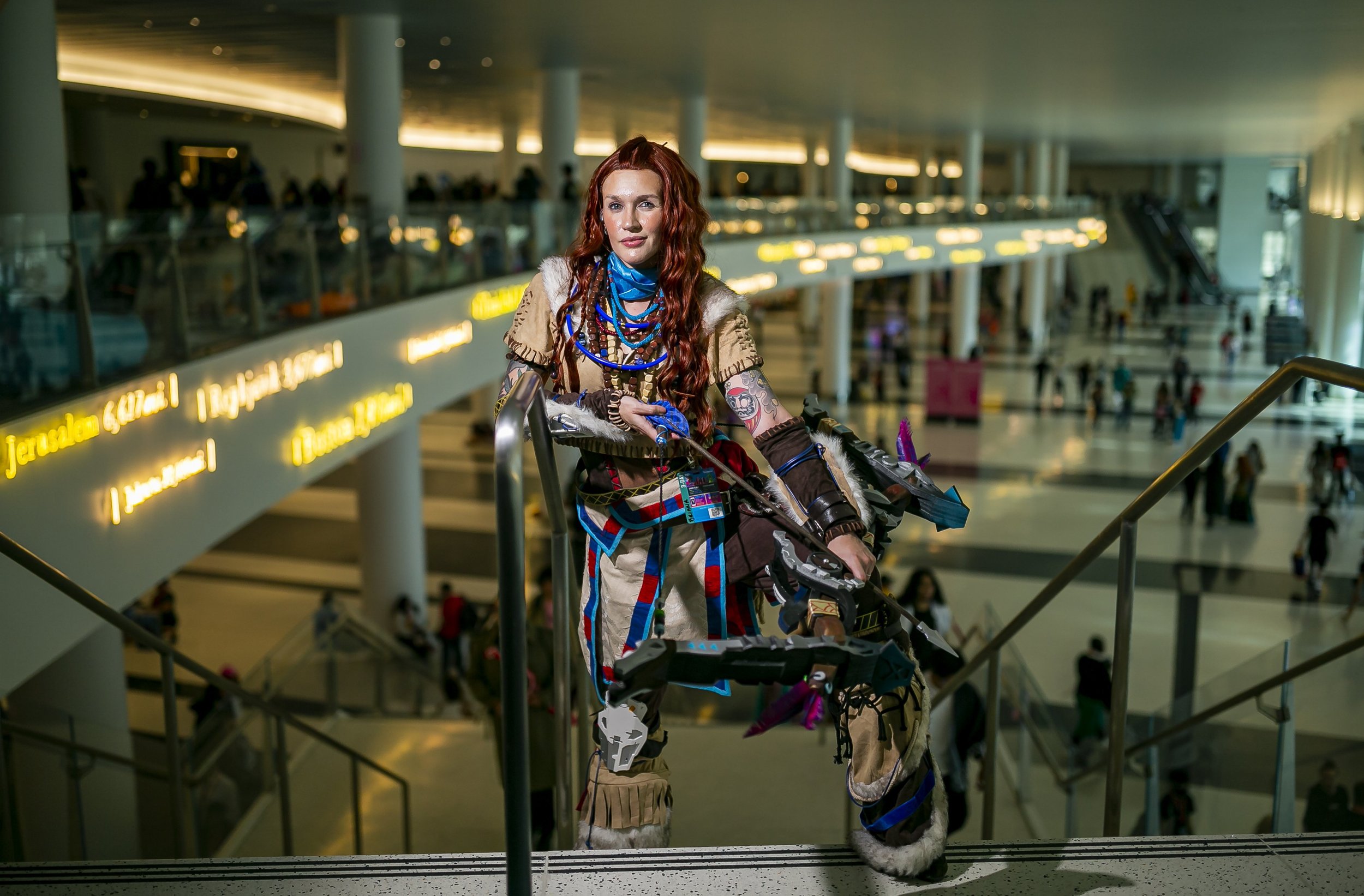  Briana Odowd cosplays as Aloy from the video game Horizon Zero Dawn during Florida Supercon at the Miami Beach Convention Center on Saturday, July 9, 2022 in Miami Beach, Fla. 
