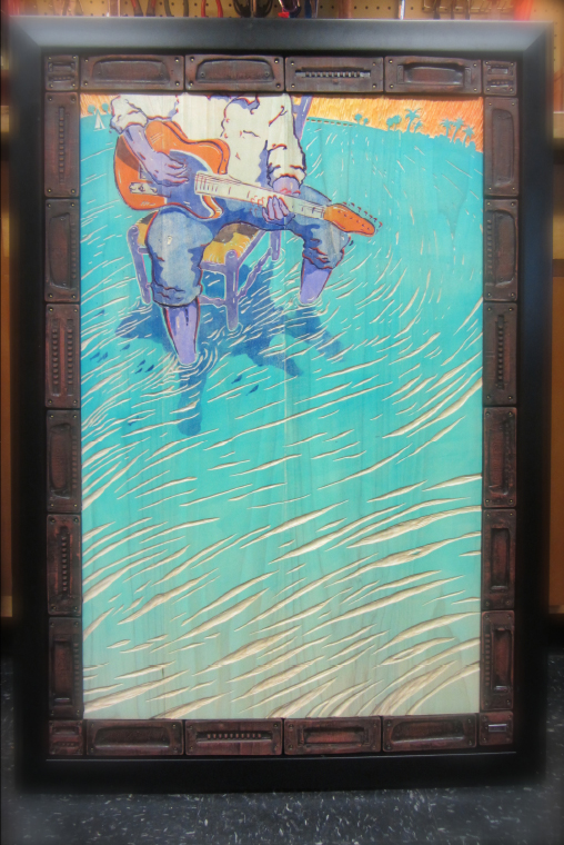 Blues poster, painted wood carving for auction.