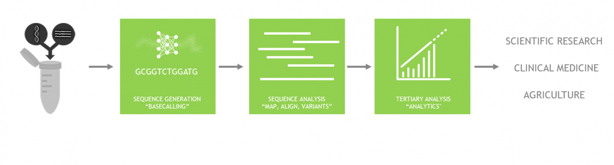 A high-level workflow, transitioning from a sample to a final analytic output. Credit: NVIDIA