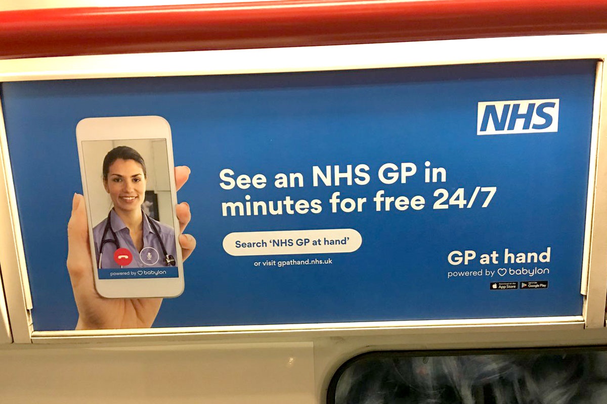 A public promotion of the GP at Hand application on a train service, the app is now officially endorsed by the NHS. Credit: Pulse