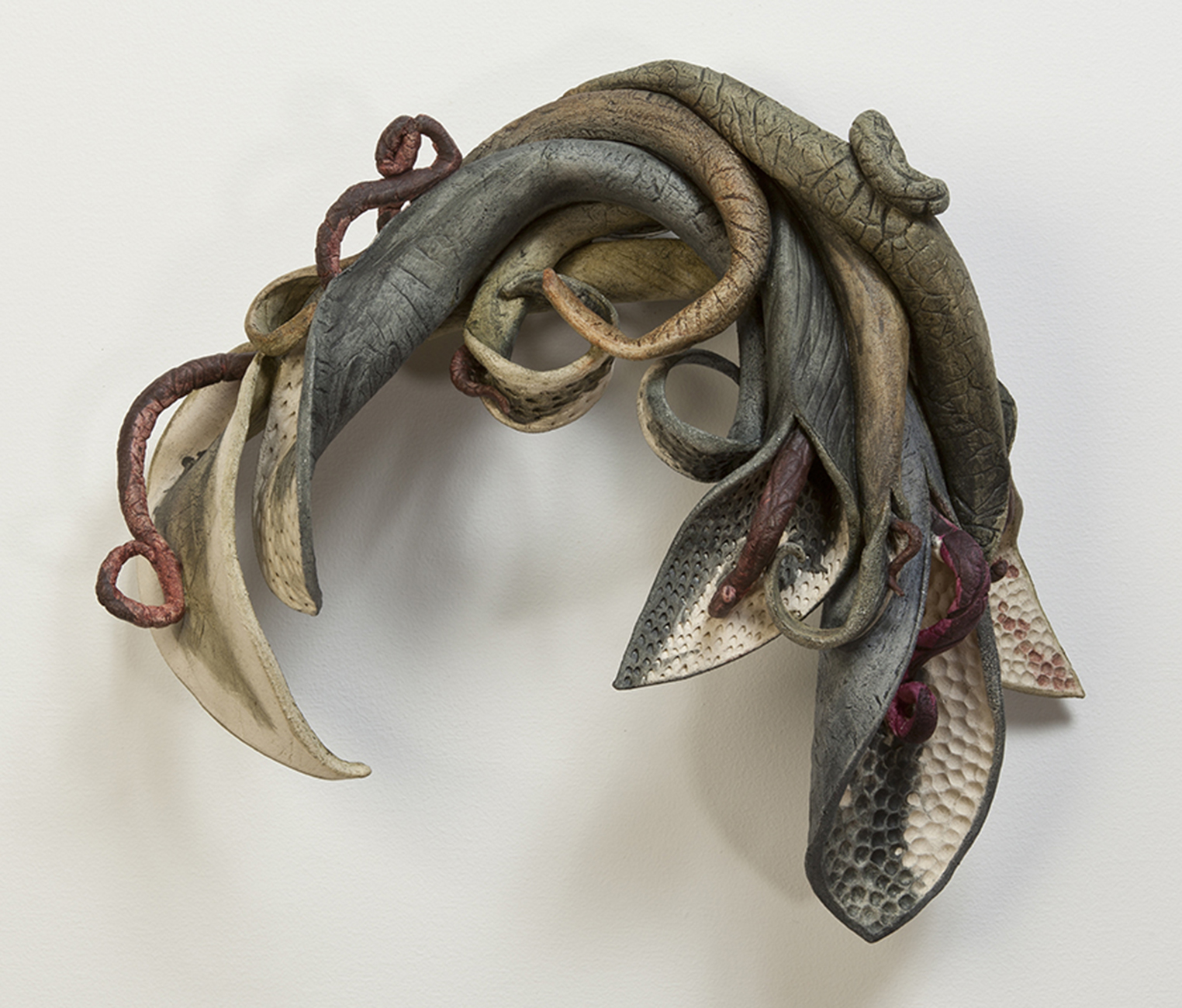 Final Awakening Fired Clay with Oxides, Underglaze & Mixed Media, 13” x 19” x 6”