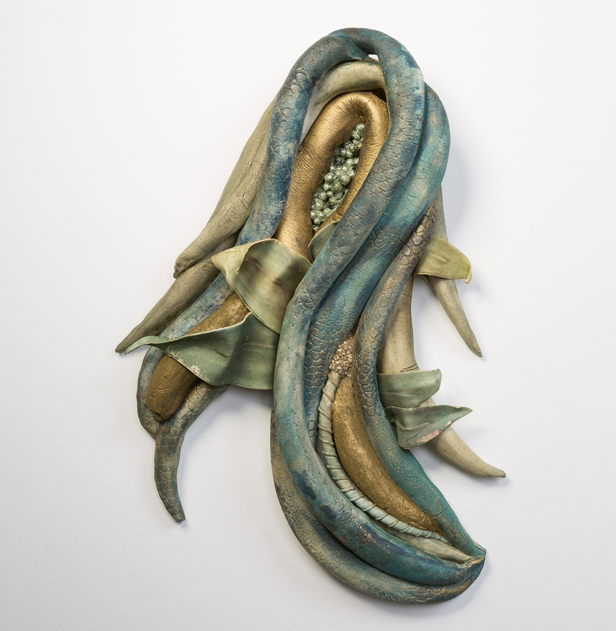  Inseparabili   Fired Clay with Oxides, Underglaze &amp; Mixed Media, 21” x 16” x 5” 
