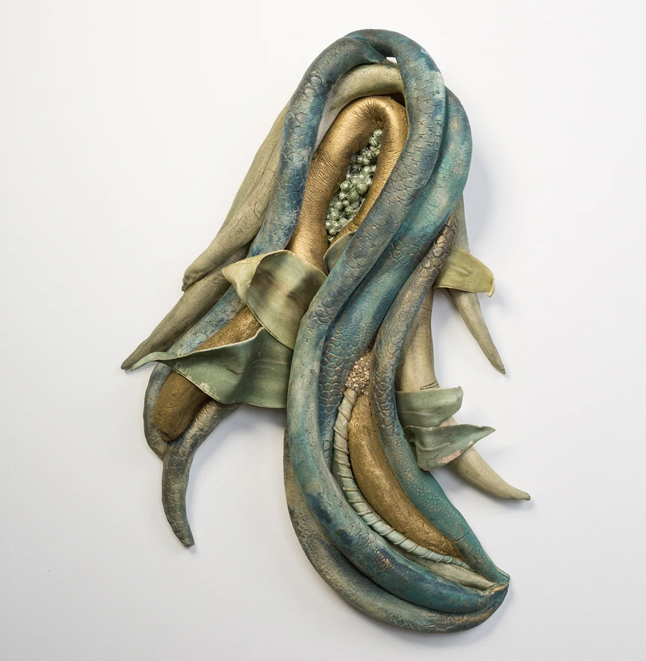 Inseparabili Fired Clay with Oxides, Underglaze & Mixed Media, 21” x 16” x 5”
