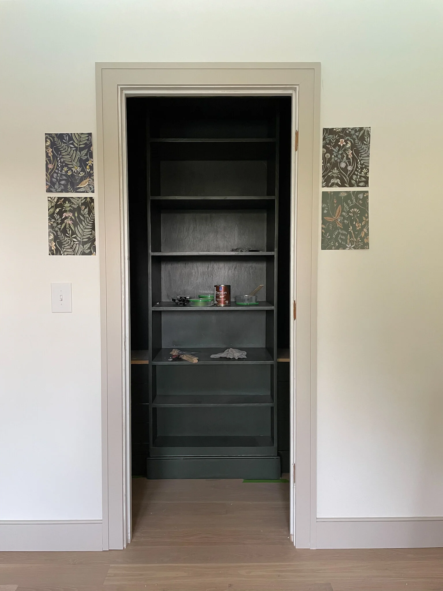 wallpaper hygge and west floral wallpaper modern cottage white oak custom built-ins