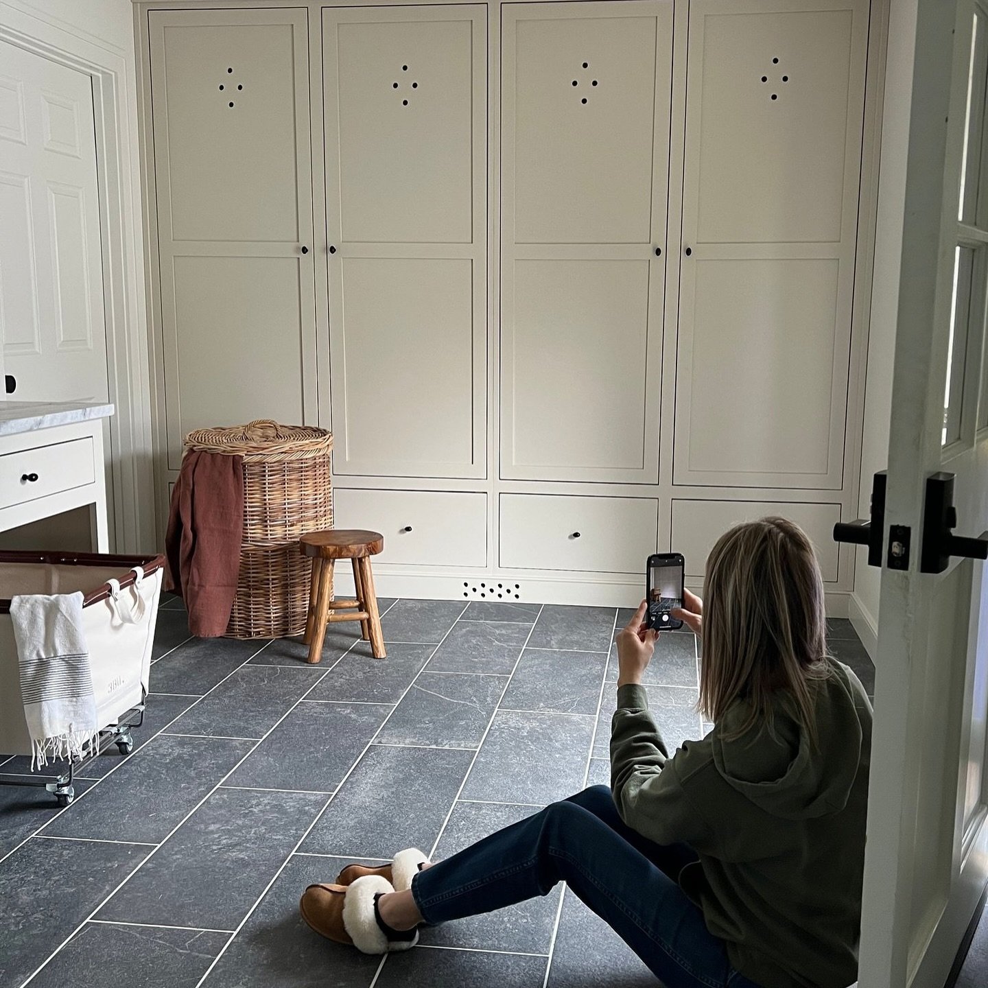 Who loves a laundry room + mudroom combo? I recently had an architect tell me he likes to separate laundry and mudrooms and I sometimes agree, but I still like it in one space for our family. I think I somehow forgot to share this little peek into ou