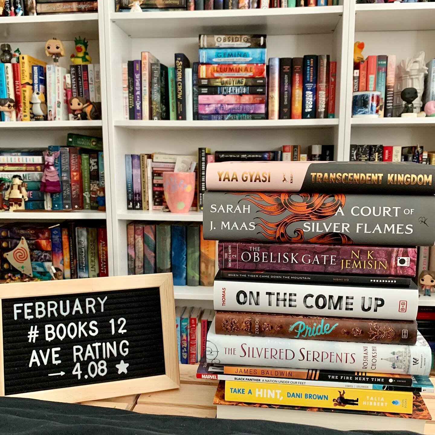 What I read in February! The two not pictured books are When No One is Watching by Alyssa Cole and Every Body Looking by Candice Iloh! I did not expect to actually surpass the 11 I read in January, but am very happy I did! 

My average rating did go 