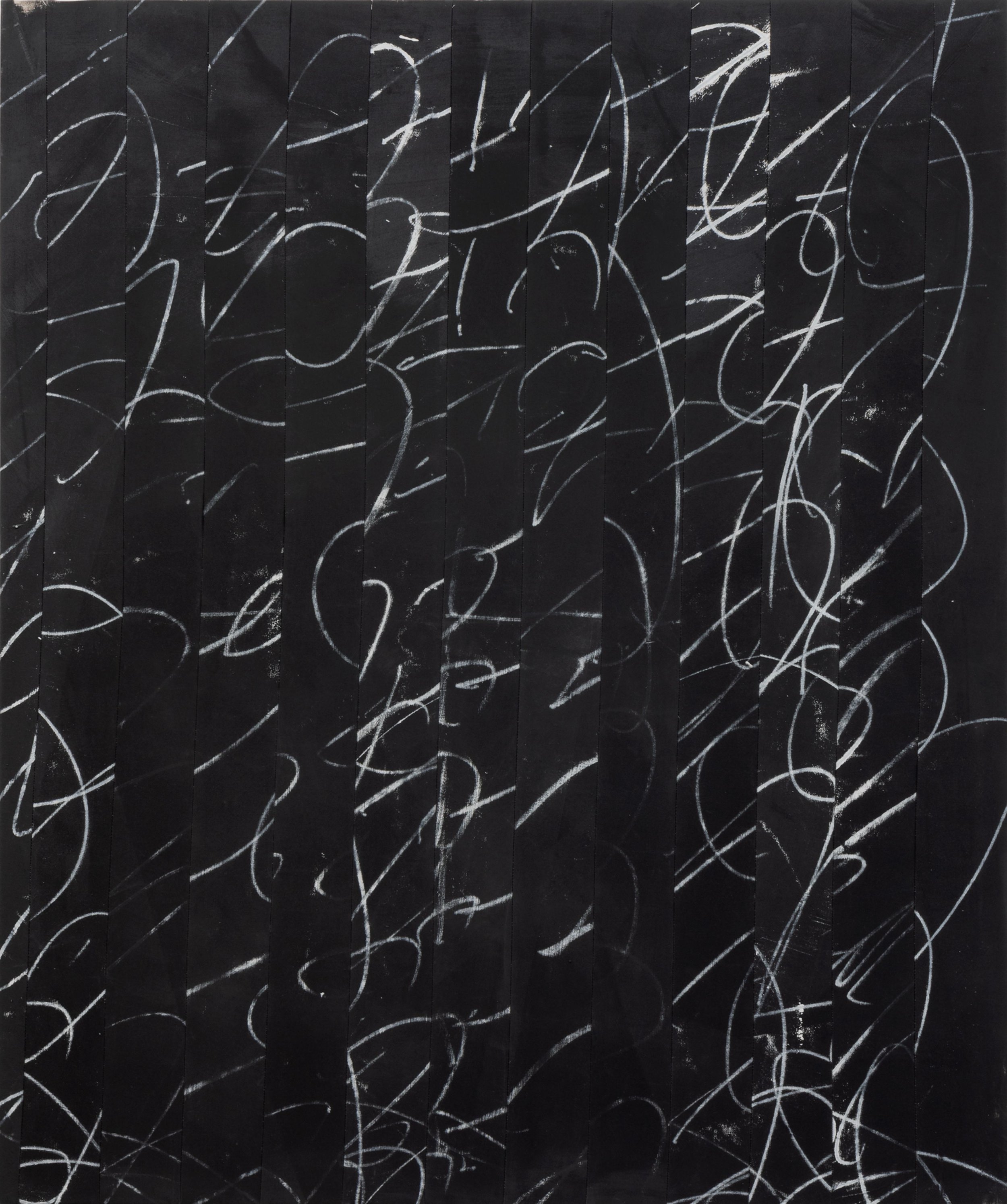 Script no 6. reordered and annotated, 2025 graphite compound and synthetic polymer on cotton duck 1530 x 1280mm