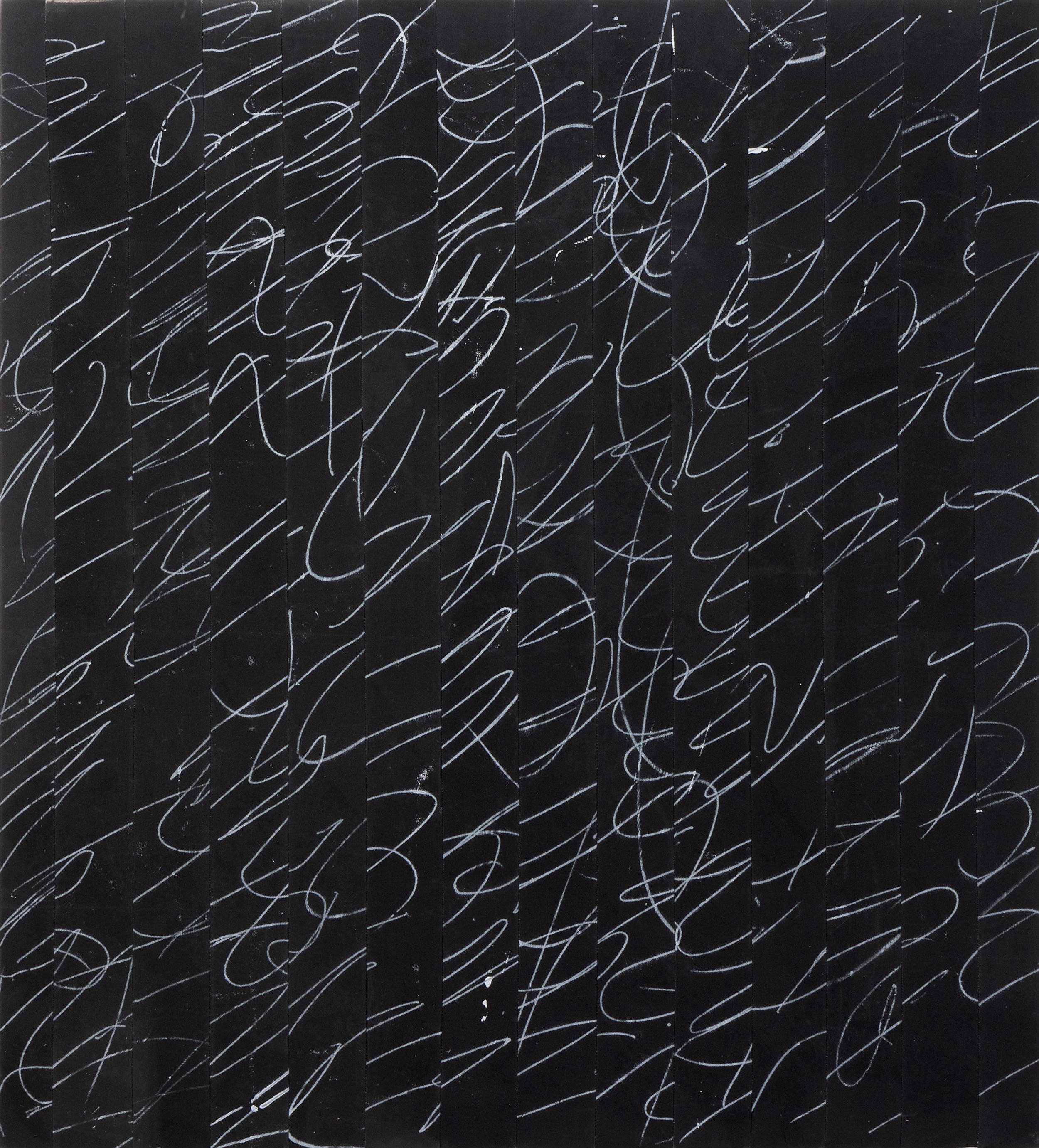 Script no 10. reordered and annotated, 2025 graphite compound and synthetic polymer on cotton duck 1530 x 1220mm