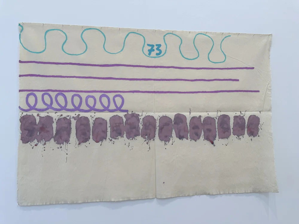 Tre Linee con arabesco n.73,  acrylic on canvas, 1991