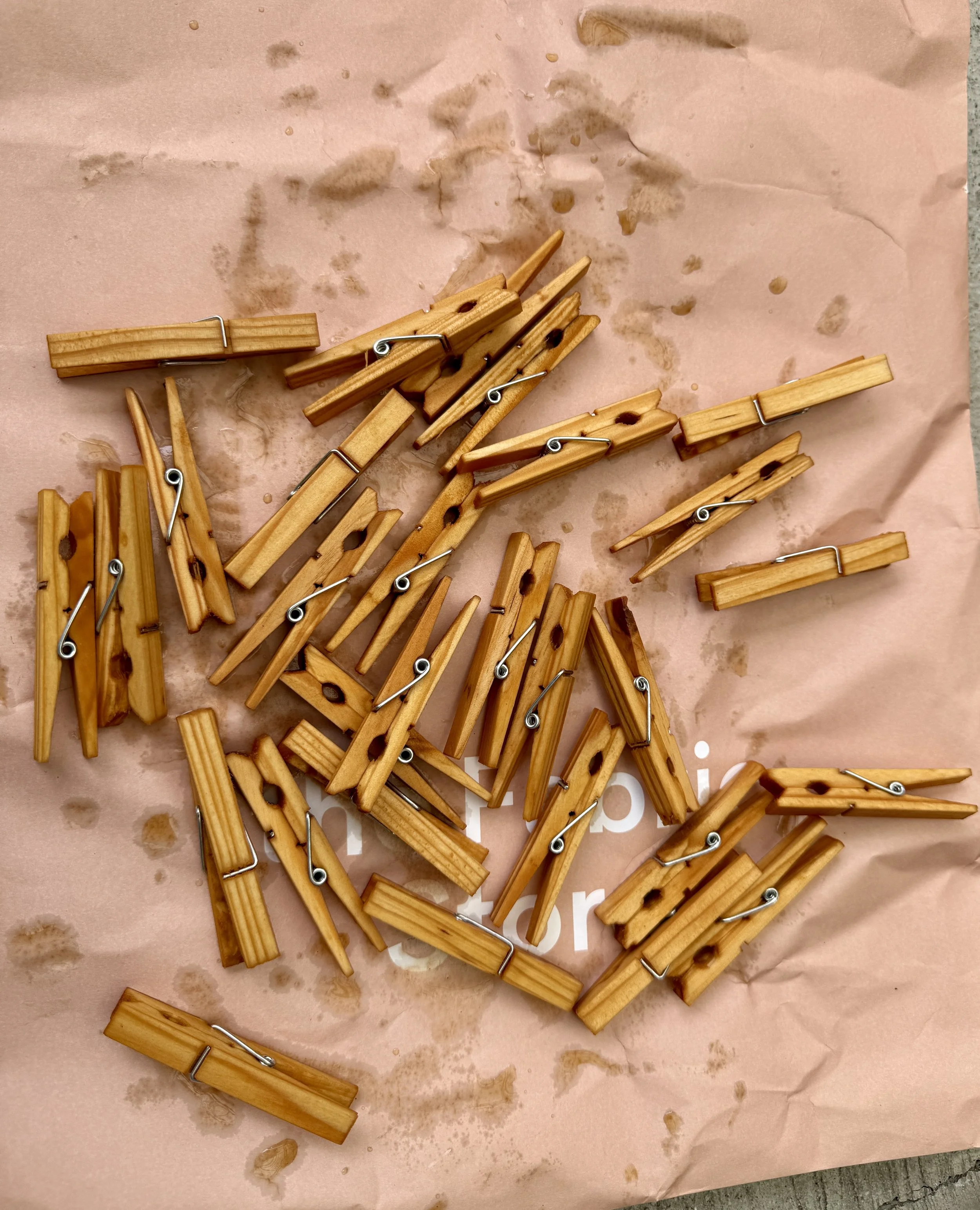 Drying pegs after tea bath