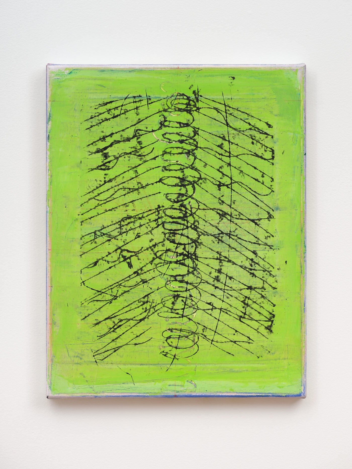 Anoushka Akel, Medieval Messaging 2023, oil and wax pencil on canvas