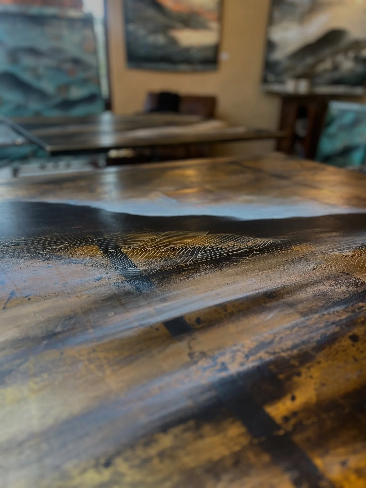 Sunday in the studio, cocooned in this circular space and wrapped in winter stillness.

Surrounded by my paintings, I move from one to the next, letting inspiration lead the way.

Loving the creative dance &mdash; and yes, the glorious mess that come