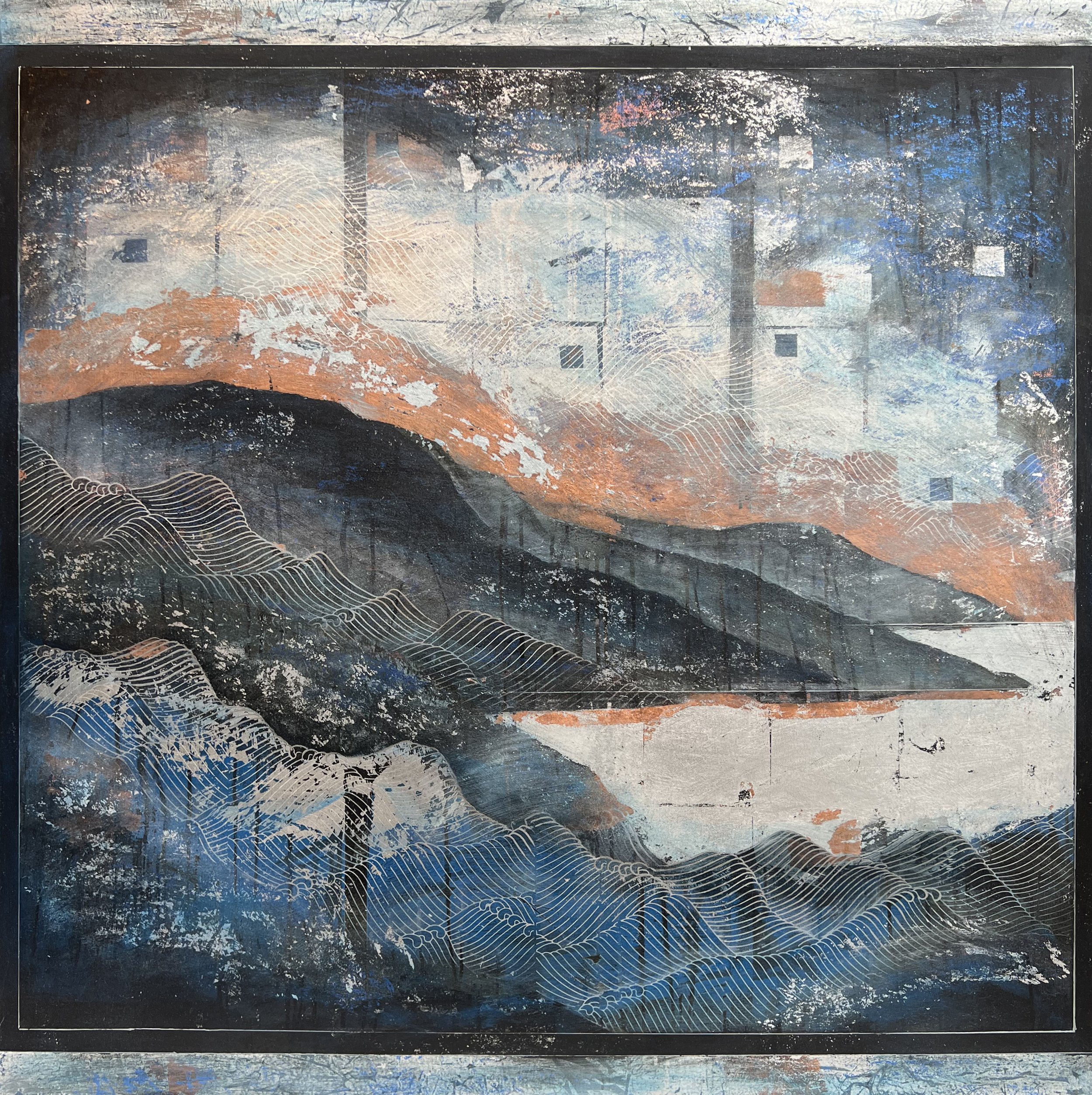 Echoes Across the Horizon | Mixed Media and Epoxy Resin on Birch | 120cm x 120cm