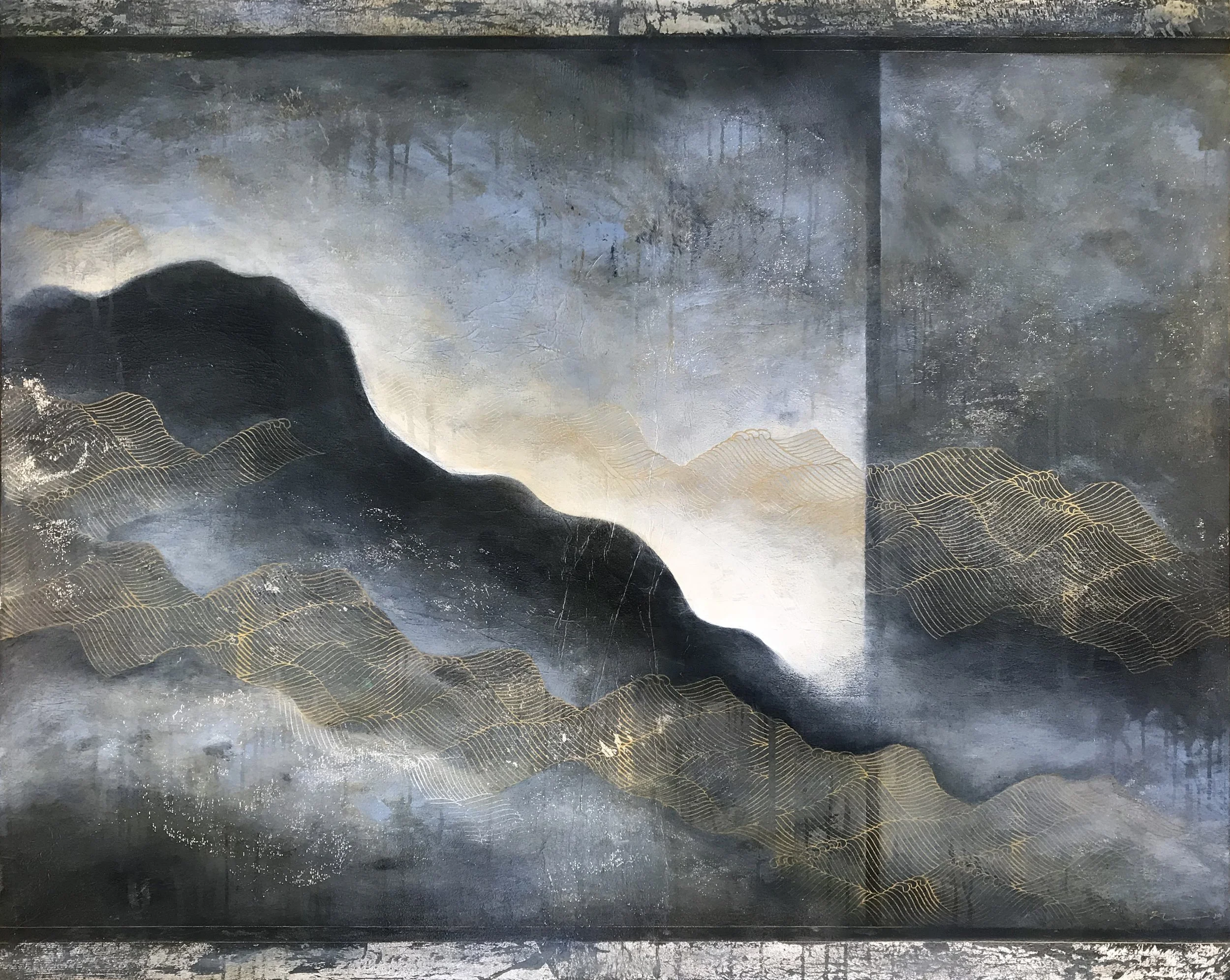 “Just remain at the centre watching, and then forget that you're there” — Lao Tzu | 
Mixed media on canvas | 122cm × 152cm
