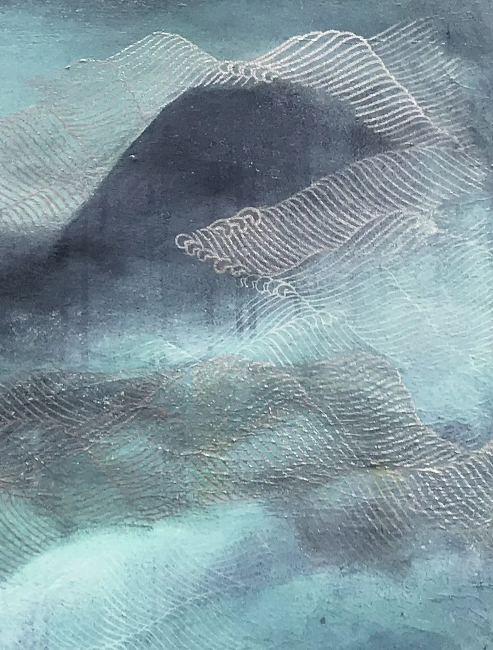 Silence
Mixed media and liquid chrome on canvas
84cm × 152cm