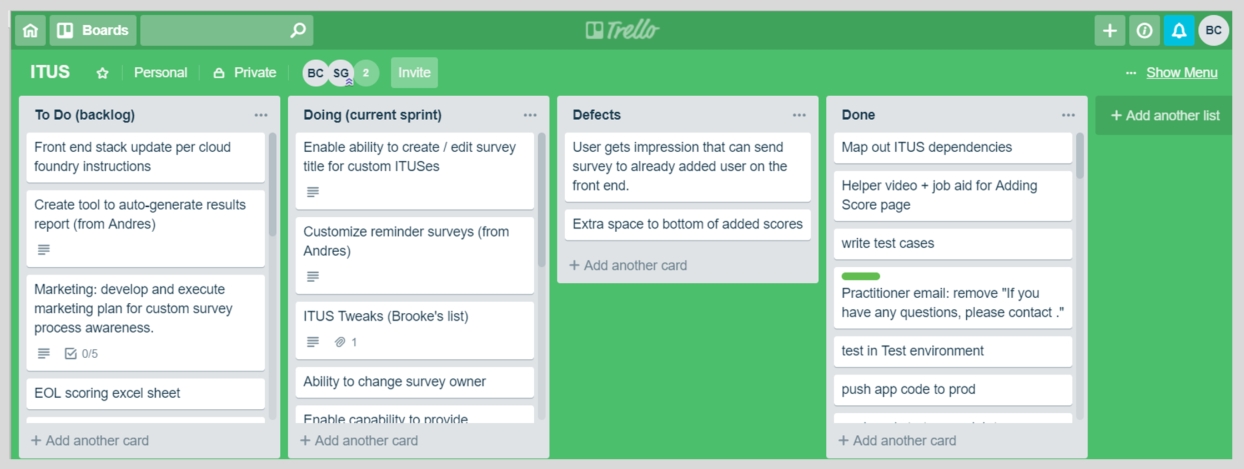 Kanban board used to prioritize upcoming tasks.