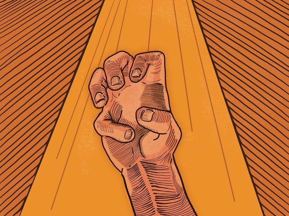 An illustration of a hand making a deadly nartial art gesture