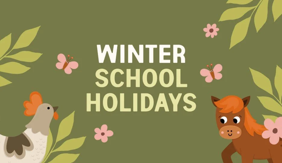 Winter school holidays graphic featuring farm animals and family-friendly activities in the Hawkesbury NSW