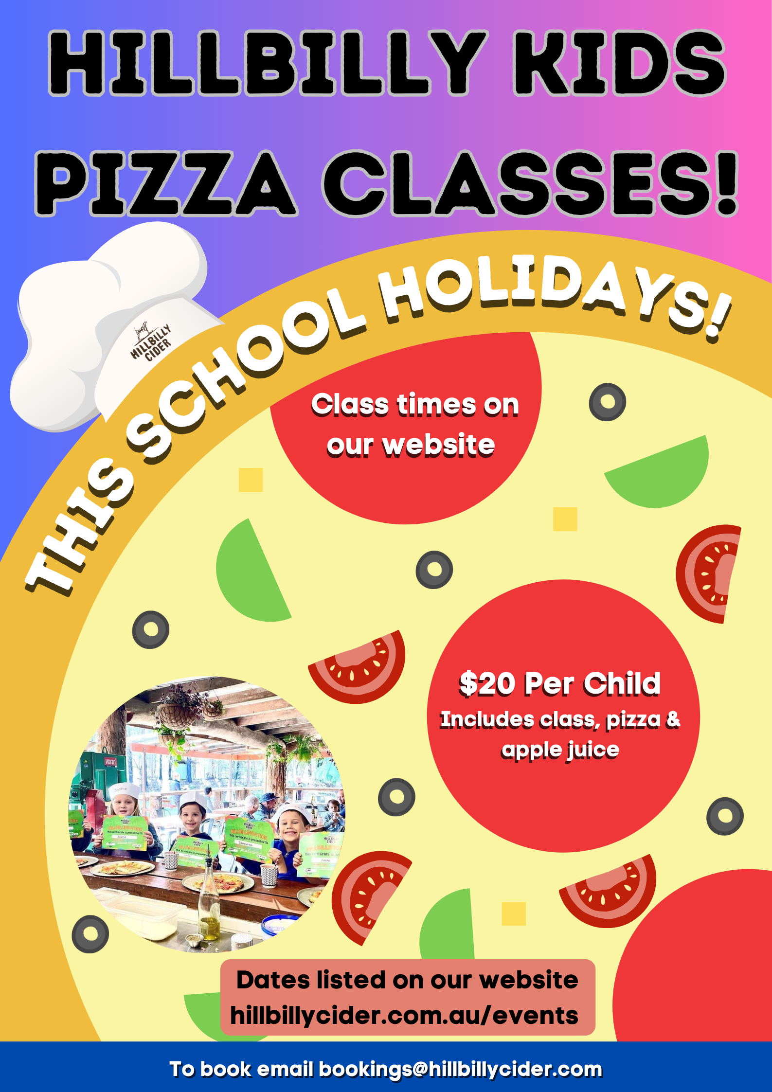 Kids pizza making classes at Hillbilly Cider in Bilpin during the Spring school holidays