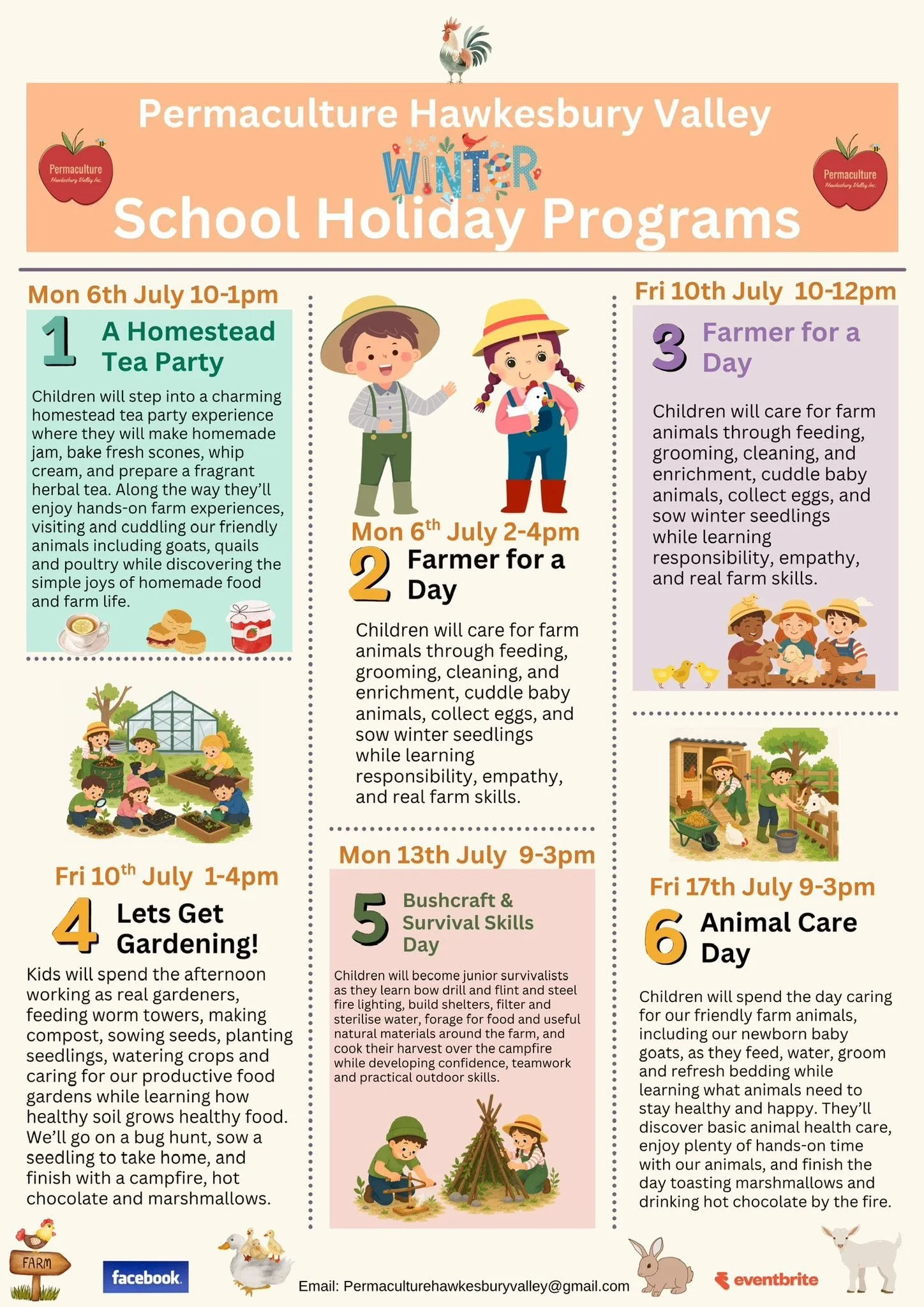 Permaculture Hawkesbury Valley Winter School Holiday Programs in Wilberforce featuring farm animal care, gardening, bushcraft, survival skills and nature-based activities for children.