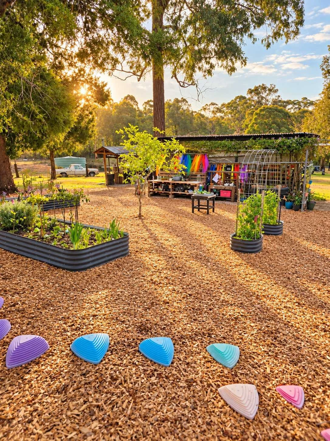 Kids Nature Play Zone and sensory garden at Dido’s Place family accommodation in East Kurrajong, Hawkesbury NSW