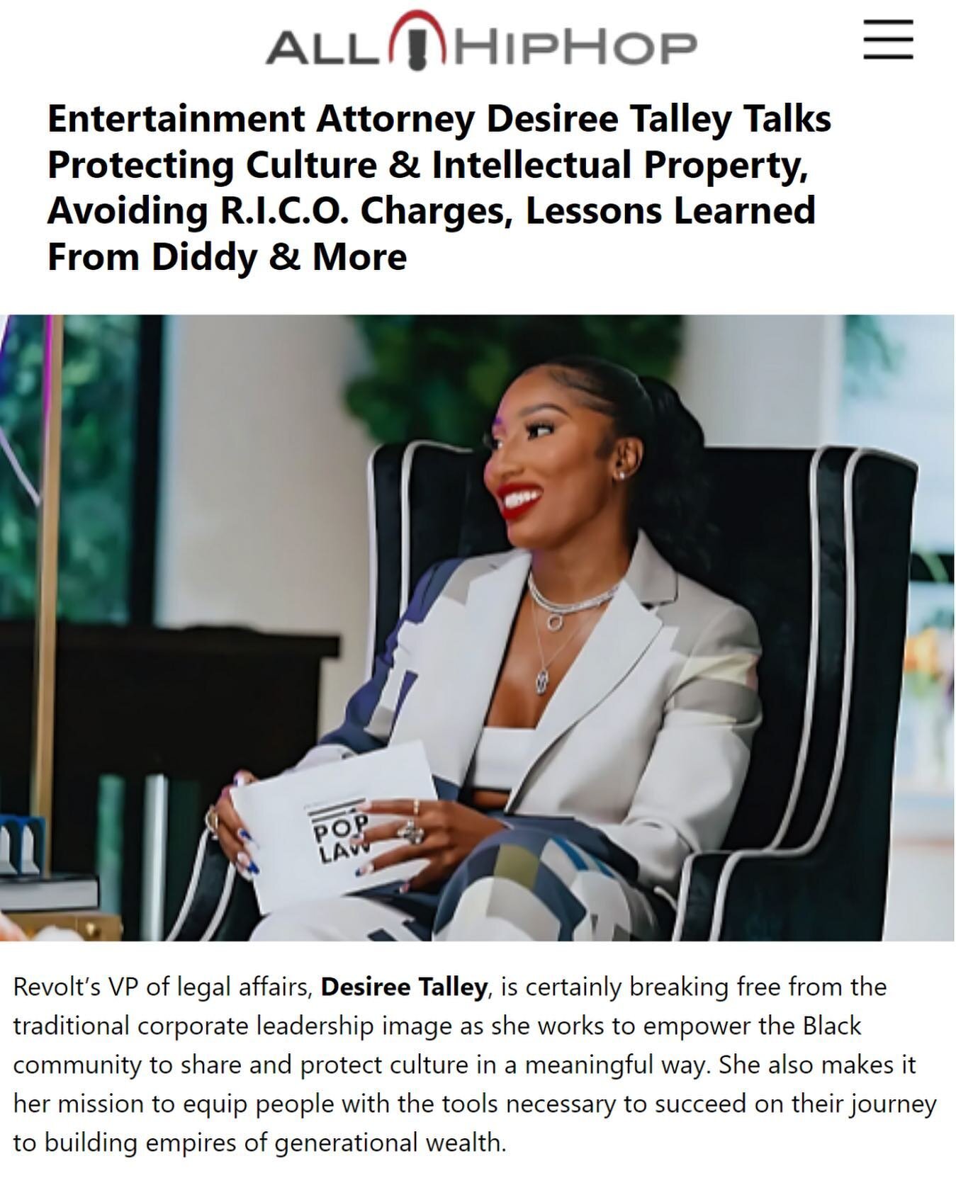 This was such a fun interview with @iamreadavis of @allhiphopcom to talk about my mission to protect Black culture. So many gems 💎 *Link in bio*
.
.
.
#EntertainmentLawyer #LawyersfortheCulture #LawyerBae #CultureCommentator #POPLAW