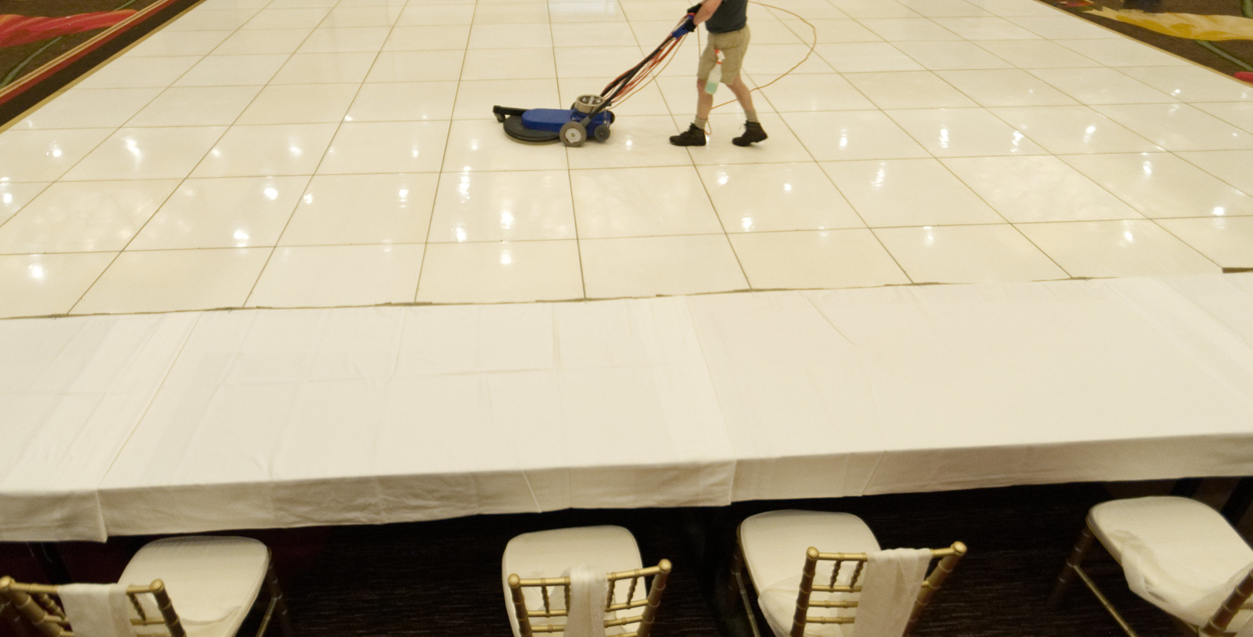  Burnishing a white dance floor for a wedding at the Seatac  Doubletree Hotel  