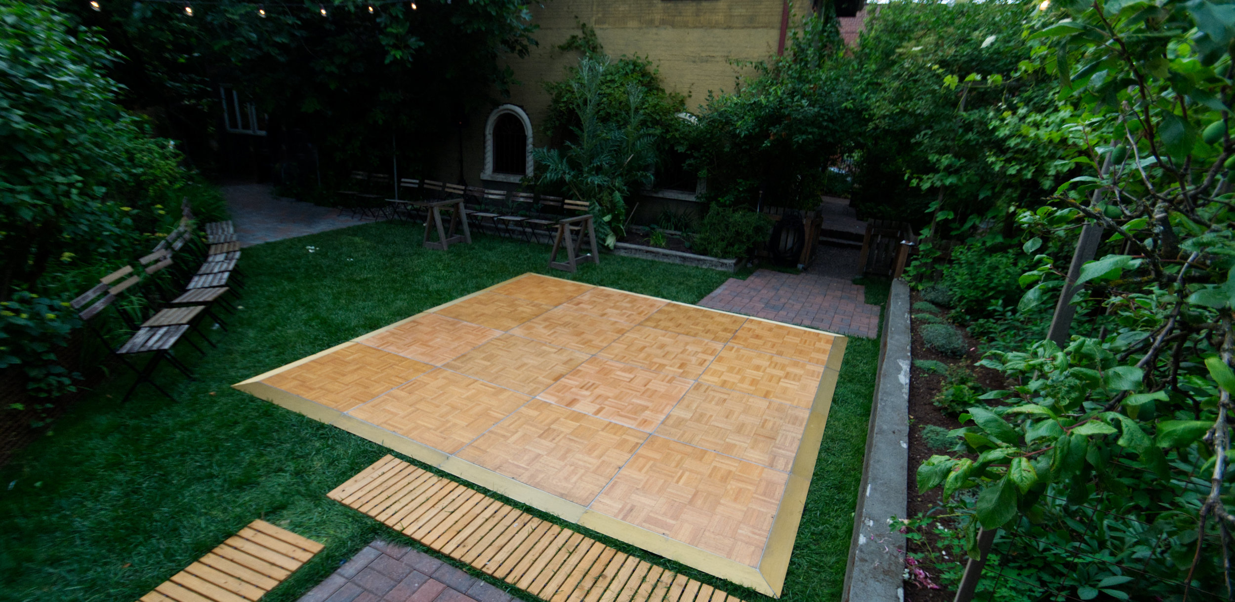  12' by 12' oak dance floor for a wedding at  The Corson Building . 