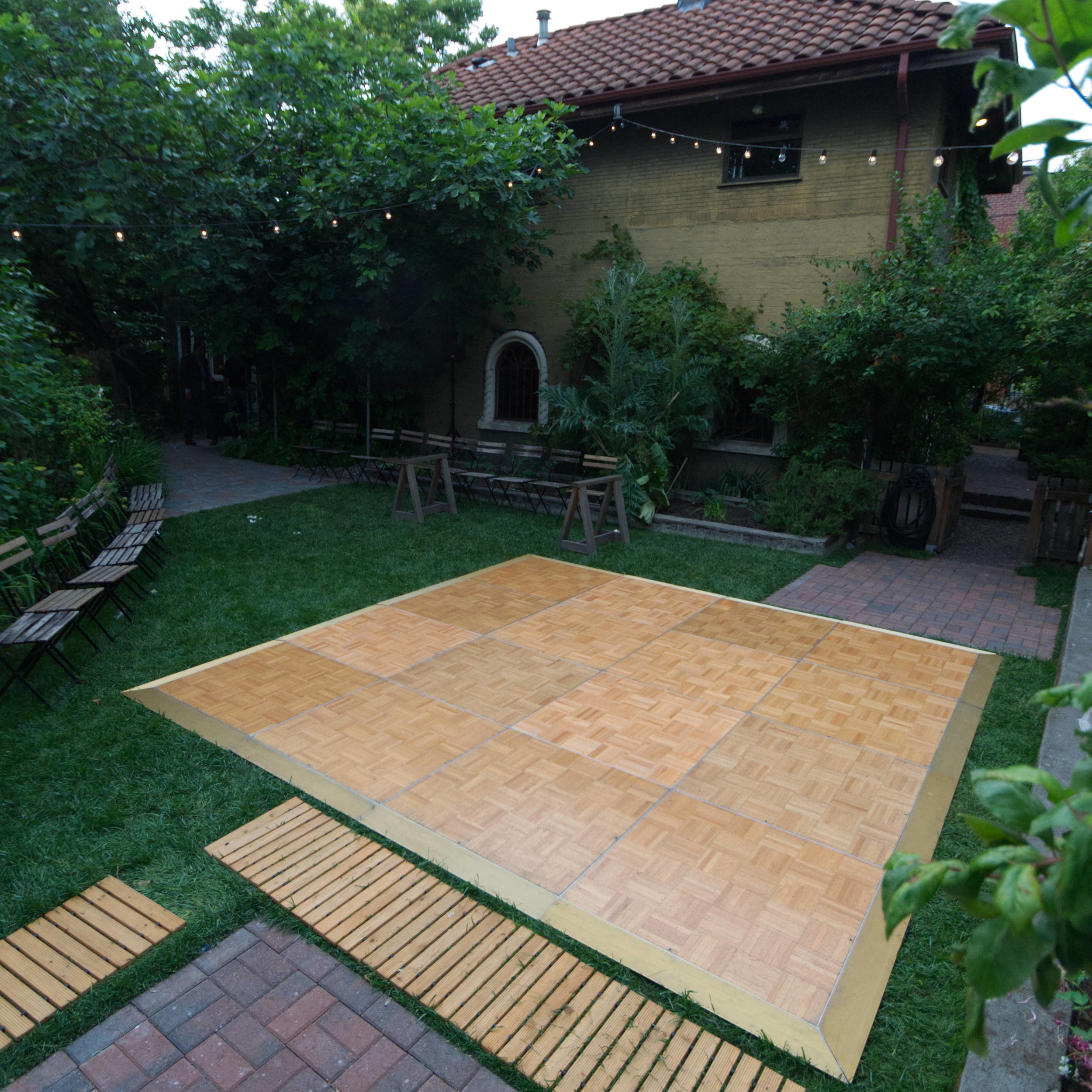  12' by 12' oak dance floor for a wedding at  The Corson Building . 