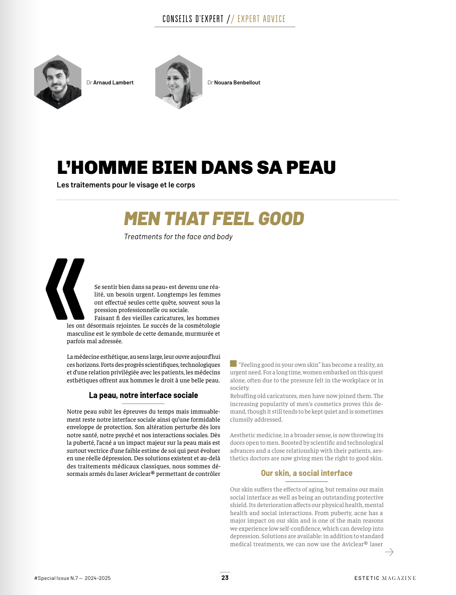 Article Estetic Magazine — L'homme bien dans sa peau · Dr. Nouara Benbellout