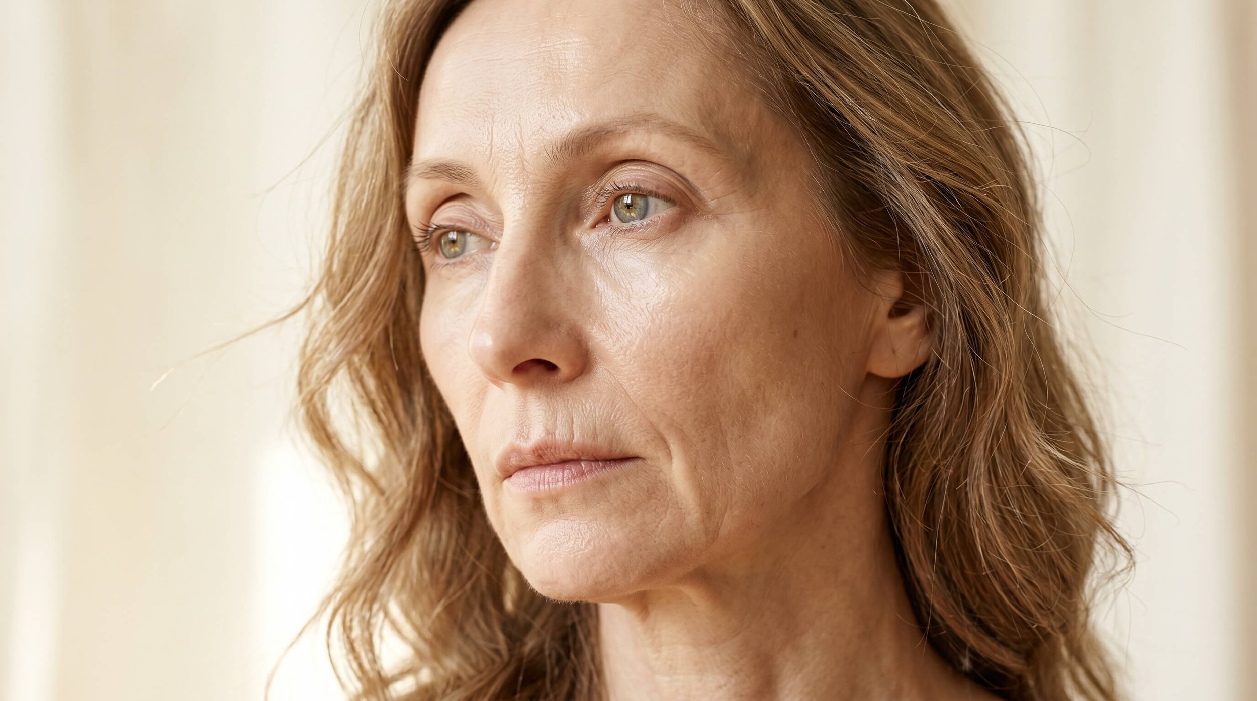 Visage Ozempic : femme au visage creusé et aux traits tirés après une perte de poids rapide