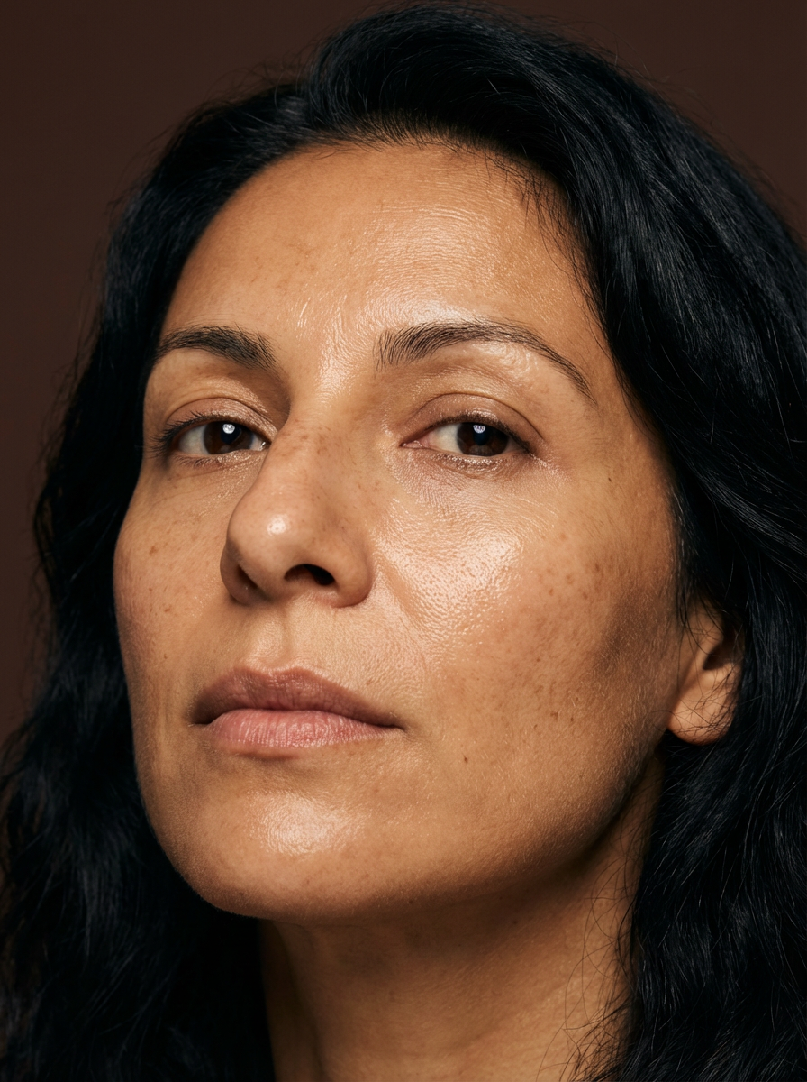 Femme méditerranéenne brune, peau olive phototype IV