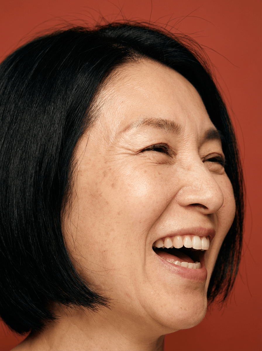 Femme asiatique riante, peau claire phototype III