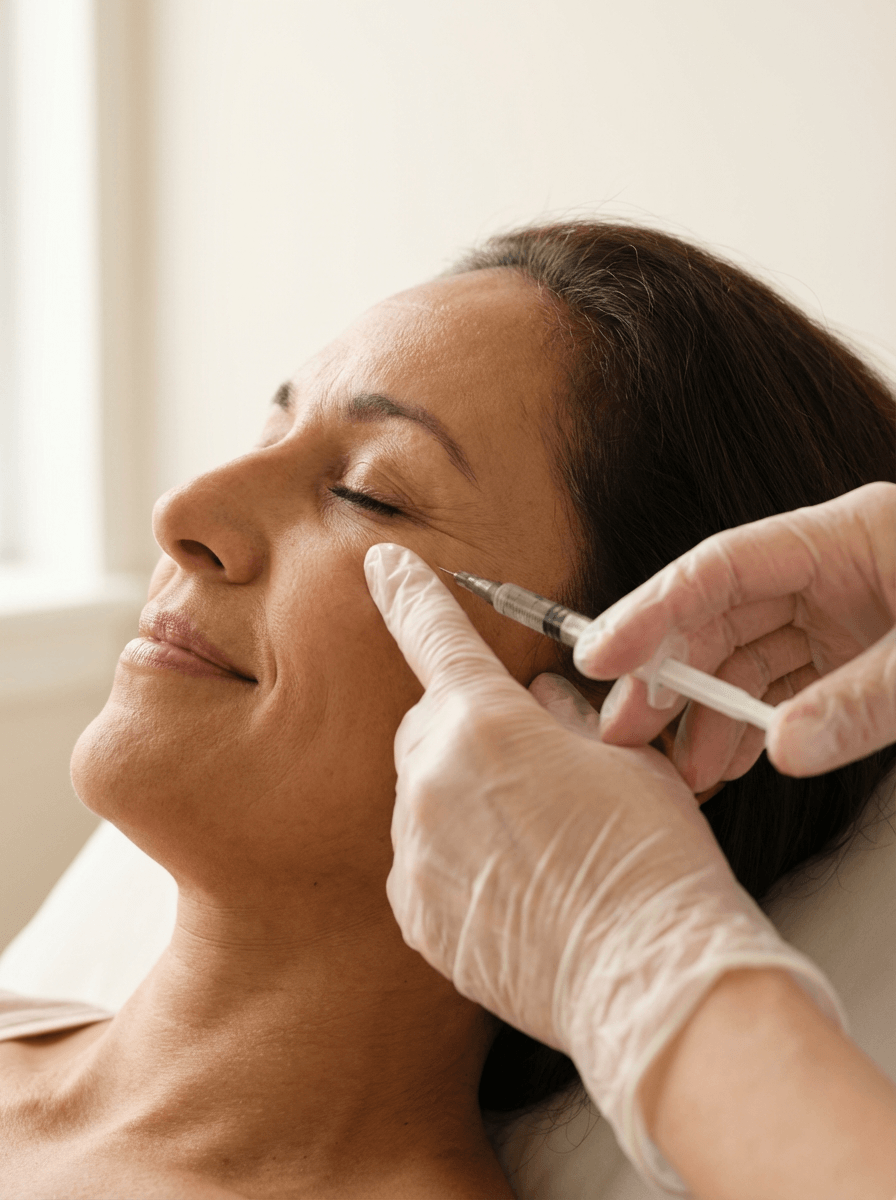 Geste précis d'injection sur la zone du regard, cabinet du Dr. Nouara Benbellout