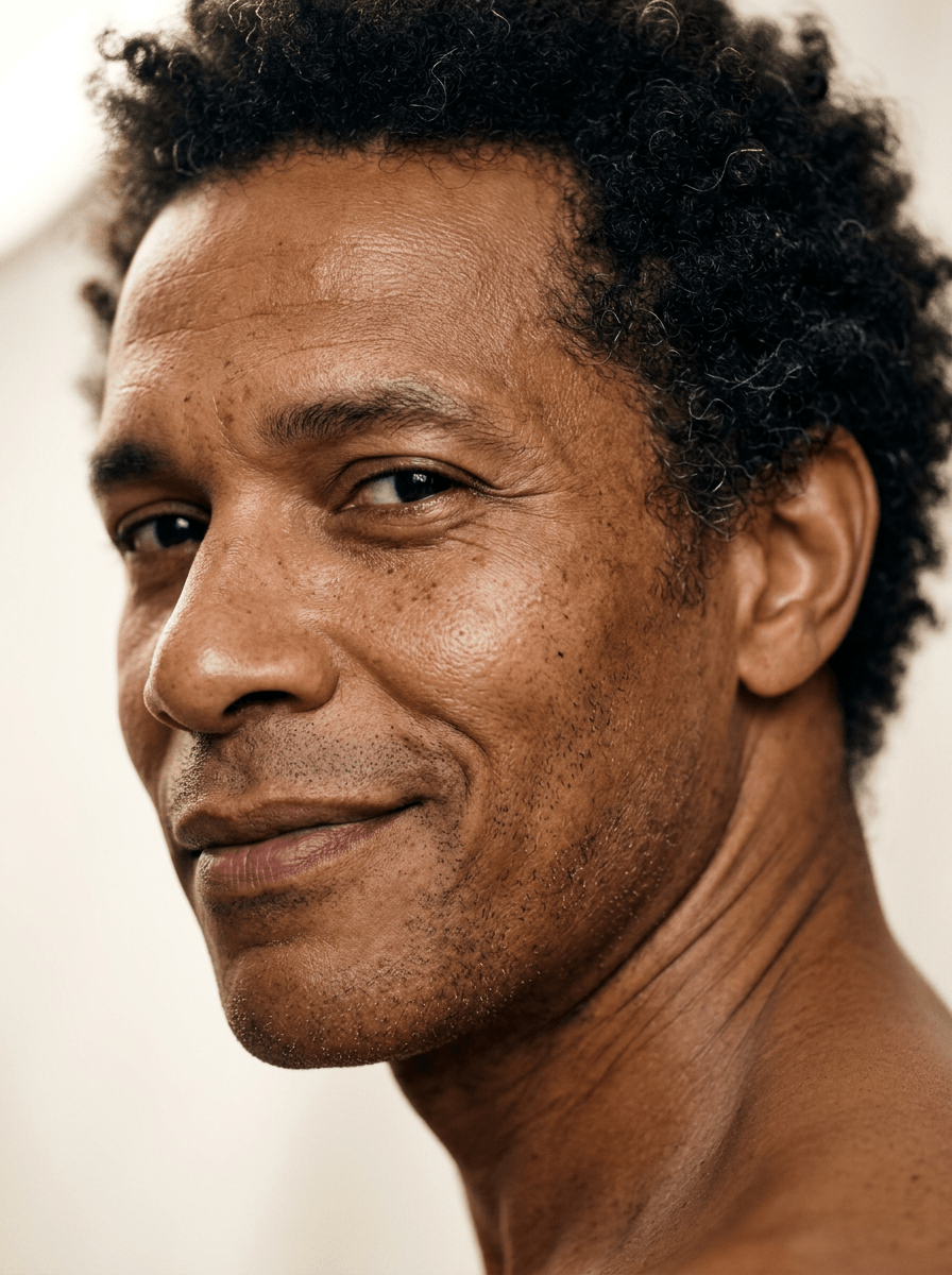 Homme métis aux cheveux frisés, médecine esthétique inclusive