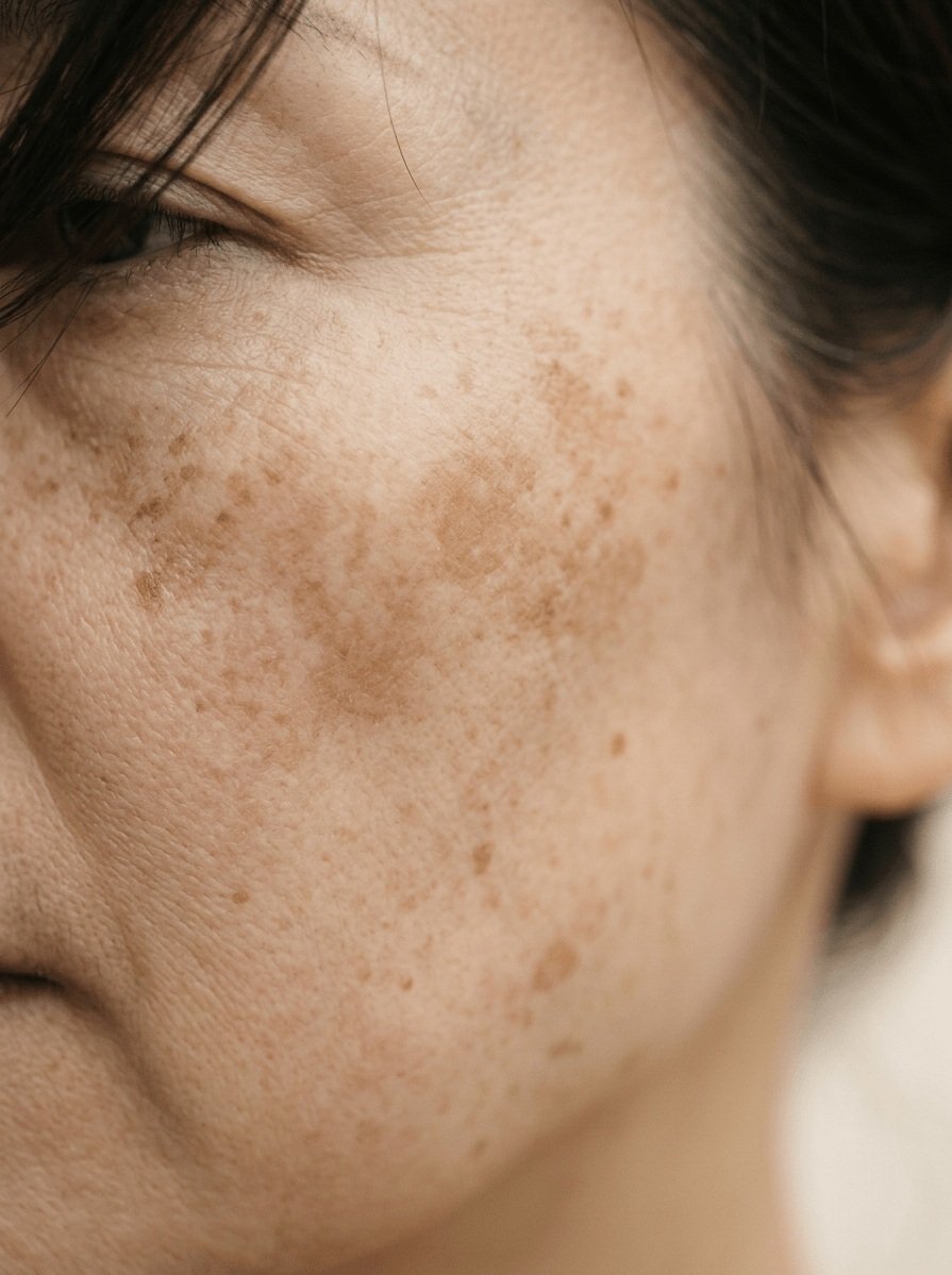 Macro peau asiatique avec mélasma · Approche personnalisée Dr. Nouara Benbellout, Lille