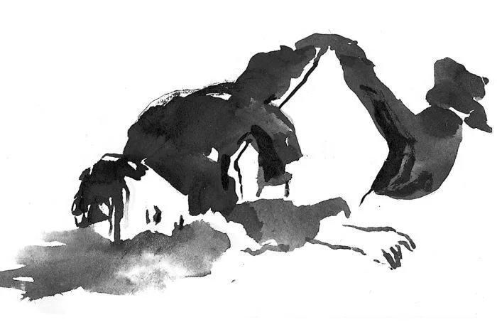 Wael Zuaiter lies in a pool of blood, his copy of A Thousand and One Nights still in his pocket. (Illustration by Matt Huynh)