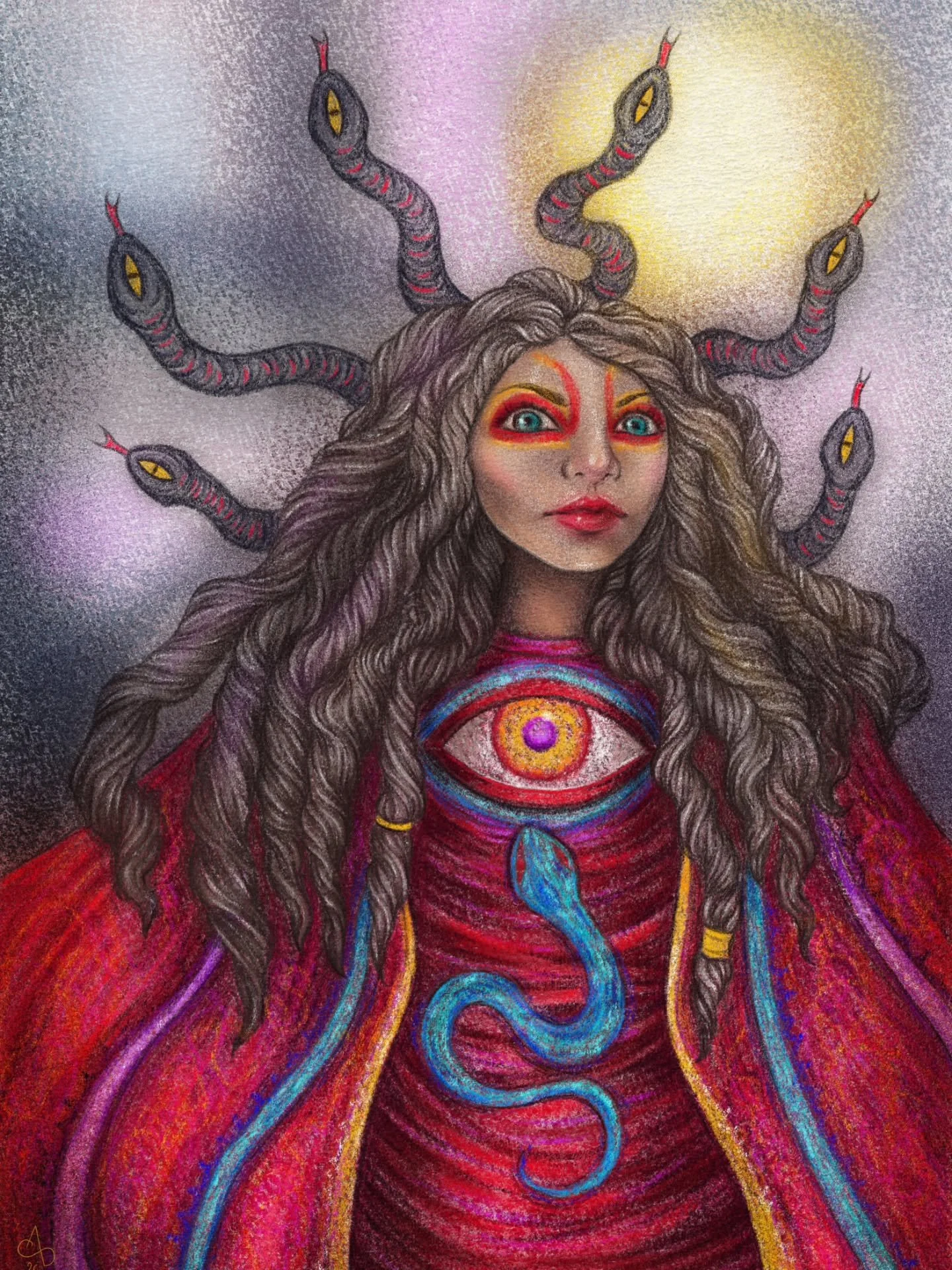 Though times call for though medicine...Here is my drawing of Medusa by @sacredfamiliar 🐍 
It was powerful to merge with the energy of this Spirit Doll, it's always an experience to draw them ❤️
Gentle reminder that prints of this and other Dolls ar