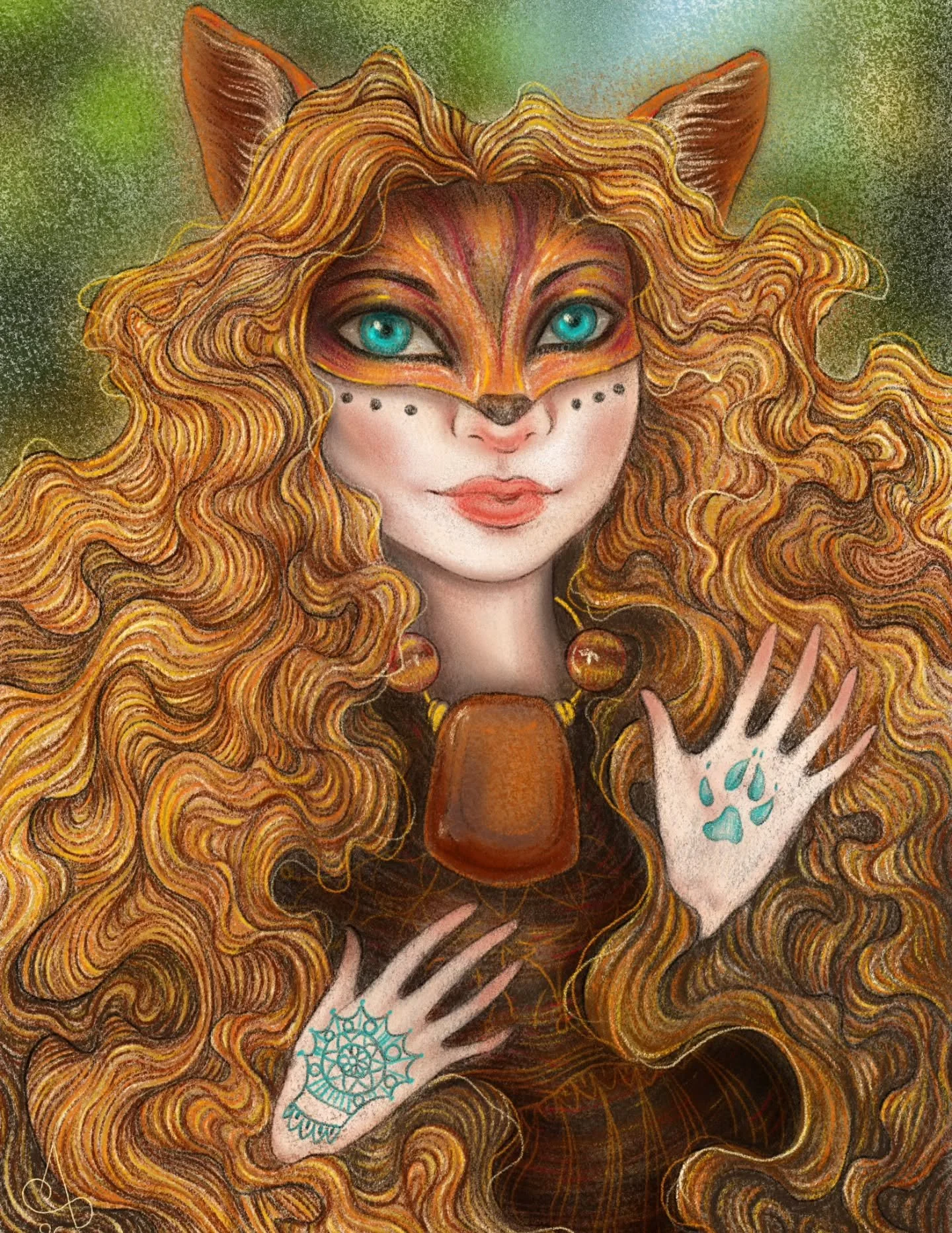 🦊 Foxy 🦊
Another drawing inspired by one @sacredfamiliar Spirit Dolls.
This little masked one carrying the spirit of the Fox and the Wild Things was the perfect occasion to pay tribute to my art heroine and Julia's dear friend @valimyerstrust ❤️ I 