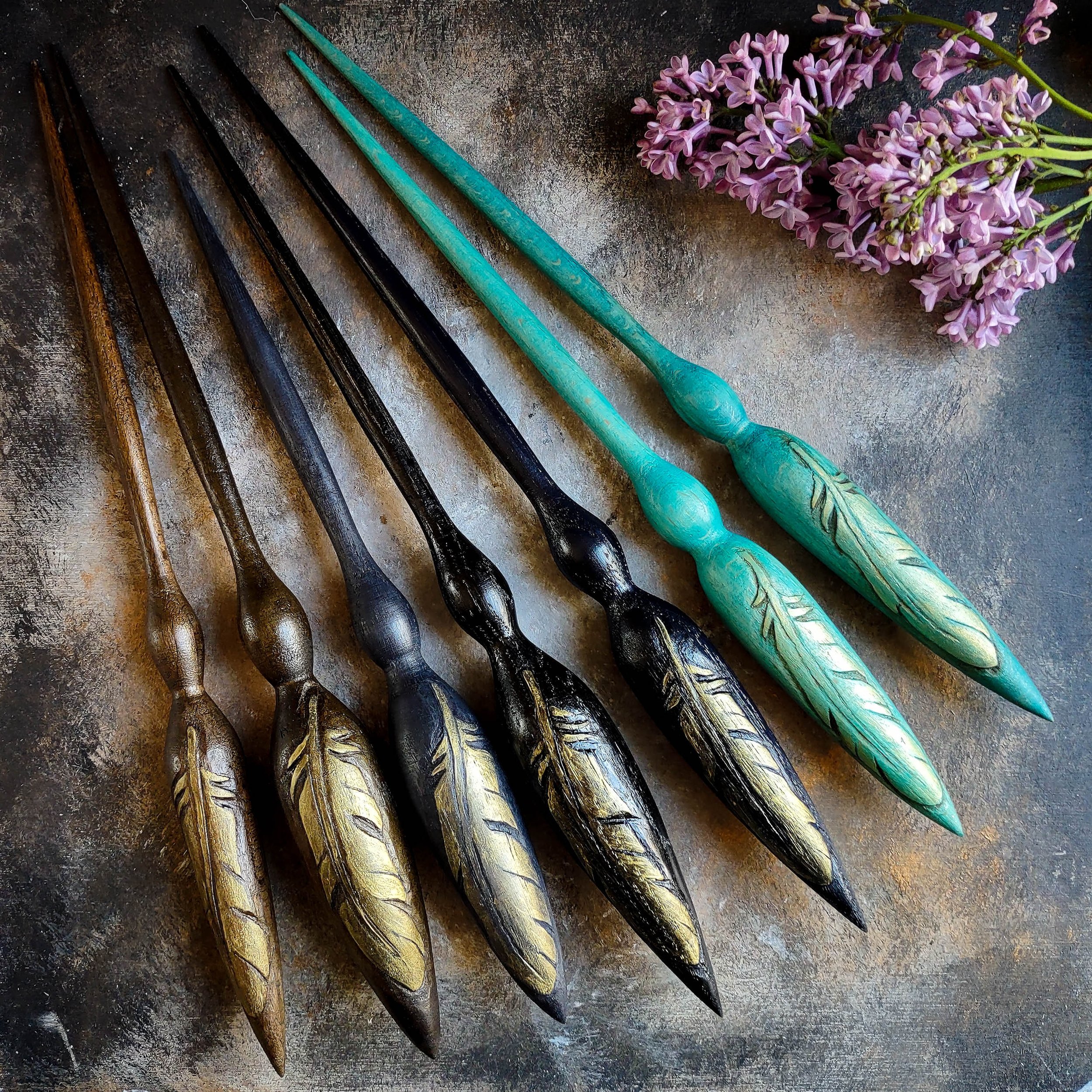 Golden Feather spindles