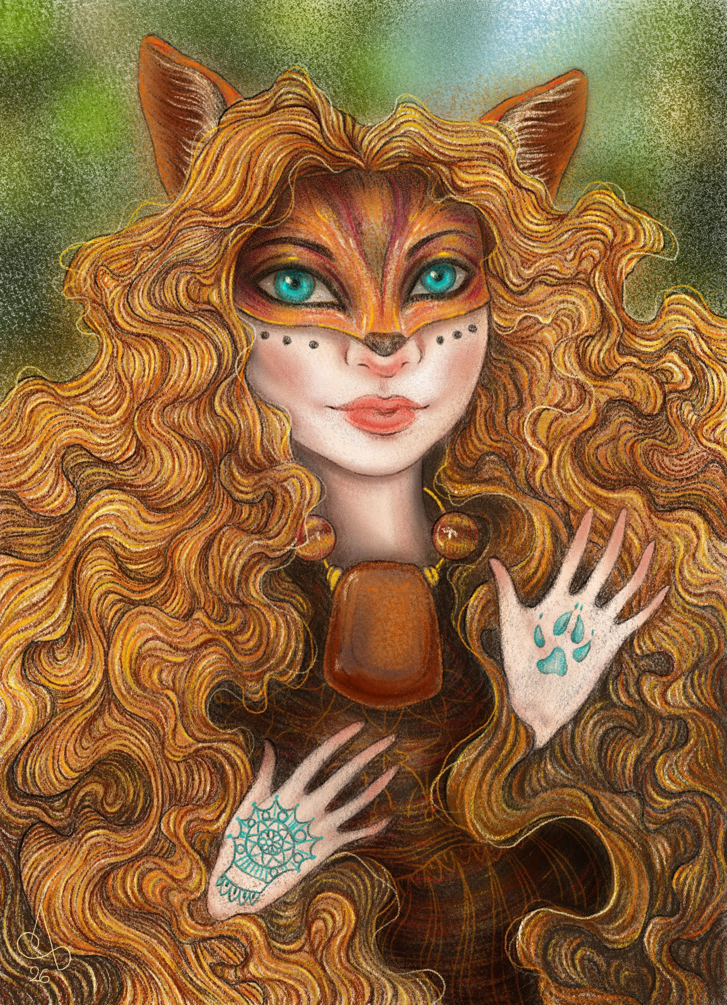 "Foxy"
A drawing inspired by one of Sacred Familiar (Julia Inglis) spirit dolls.
Digital crayon.