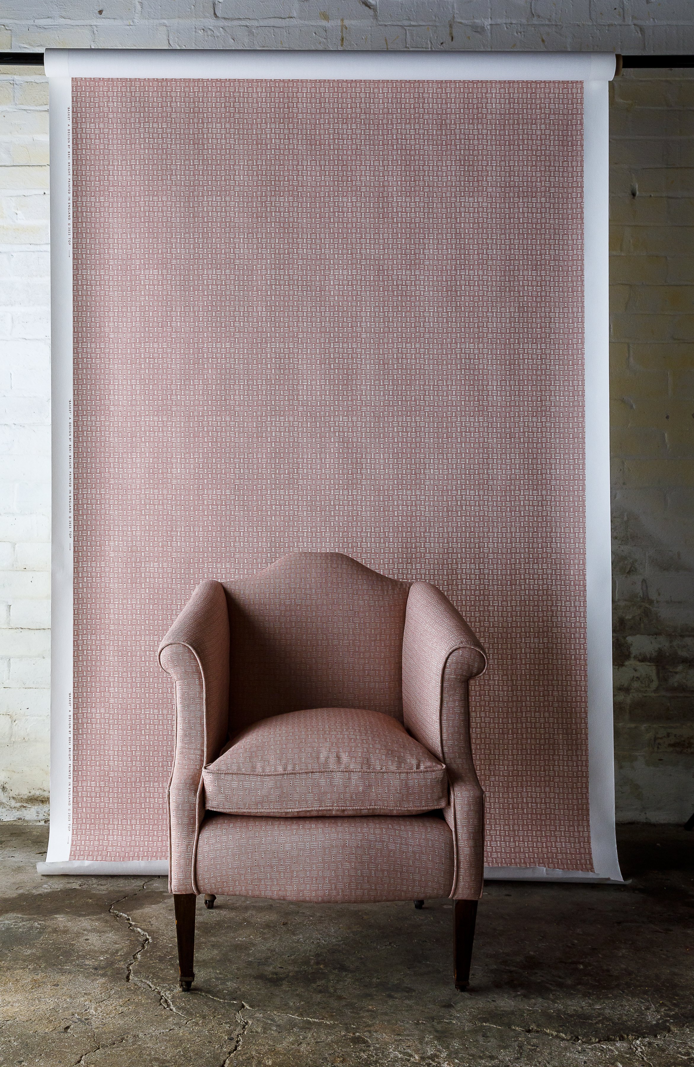 Beki Bright Ethel Pink Basket wallpaper and armchair .jpg