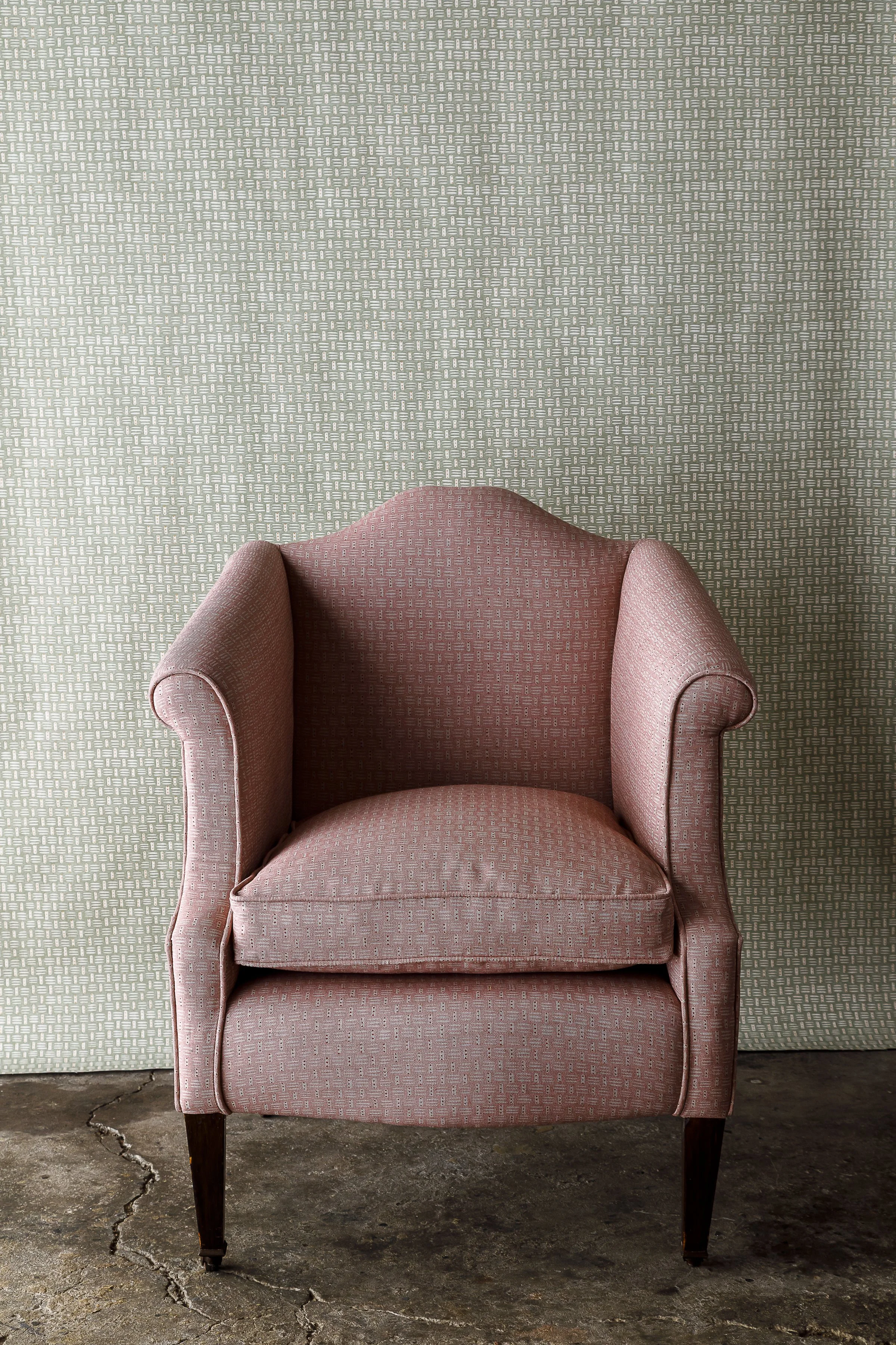 Beki Bright Corn Grey Basket Wallaper with Ethel Pink Basket Armchair portrait.jpg