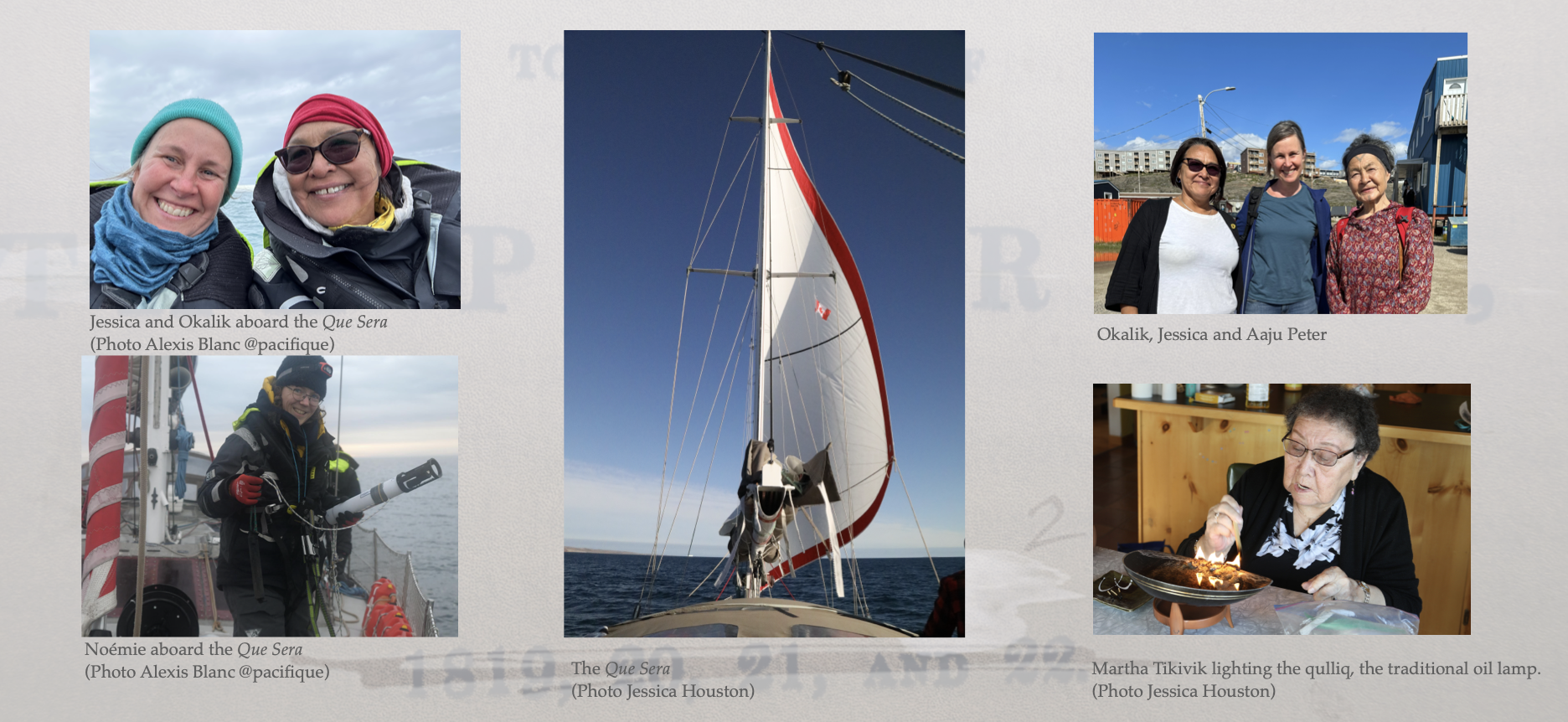  Before, during and after the voyage, Eegeesiak and Houston spoke with women across disciplines currently involved in polar work, drawing from the sciences, humanities, philosophy and history. They researched intrepid, historic Inuk figures such as S