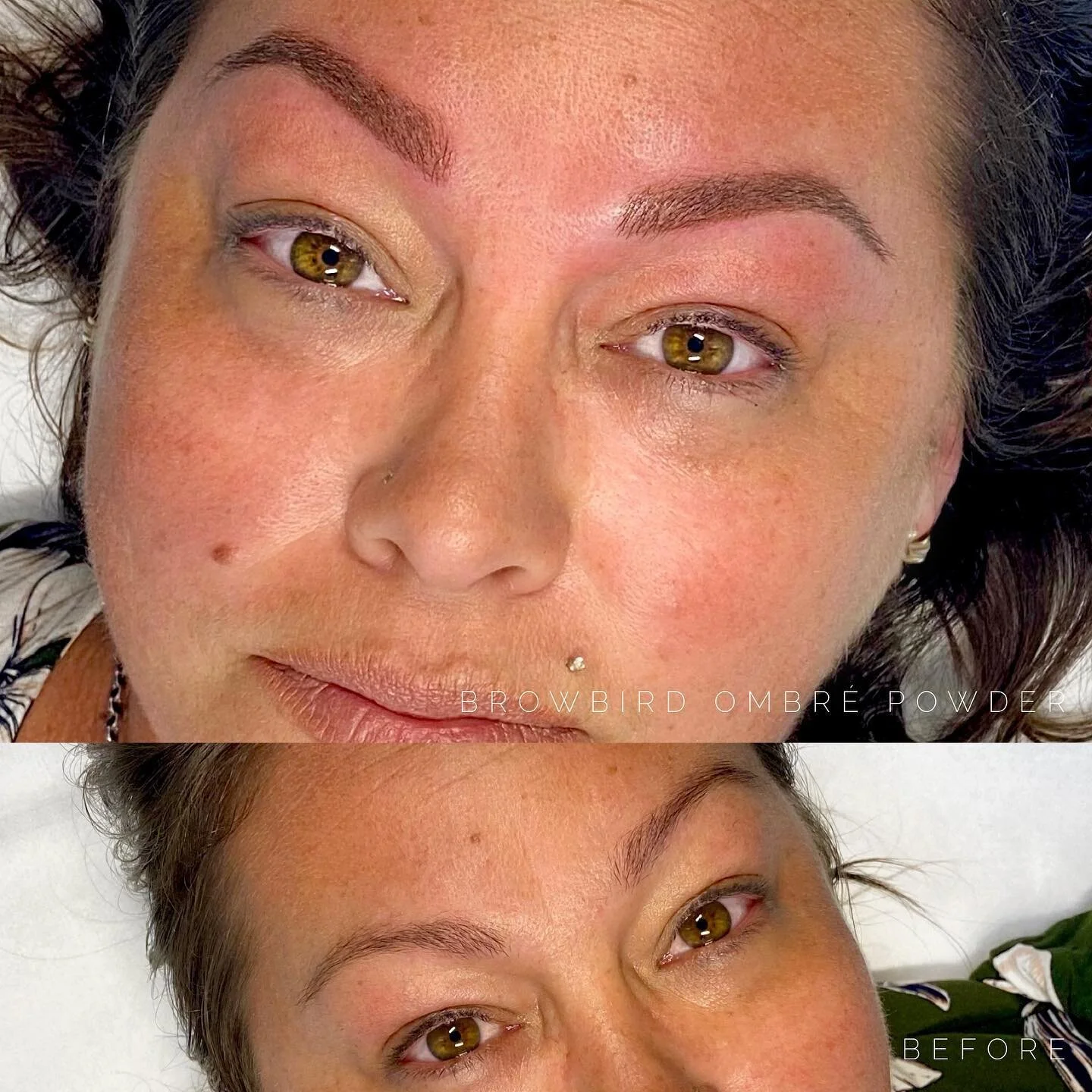 Before and straight after ombr&eacute; powder brow procedure 😝 I use tiny pixels of pigment to enhance your natural brows, creating a fuller and more defined look that is still subtle and soft. These will heal 20-30% lighter and she will return in 6 weeks for perfection appointment. Both appointments are included in your $500 consultation fee. You can book online or send us a message for more information BROWBIRD.COM.AU 💕