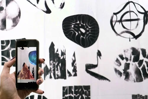 Our piece &ldquo;Format 3 vs Transatlantic Duet&rdquo; Silk scores for iPhone app up in Beirut, at Gallery D as part of Copenhagen Creatives exhibition 🎶✍️🗣🗣The symbols printed on the silk textiles function as musical scores for the app 📲🎶 #aNew