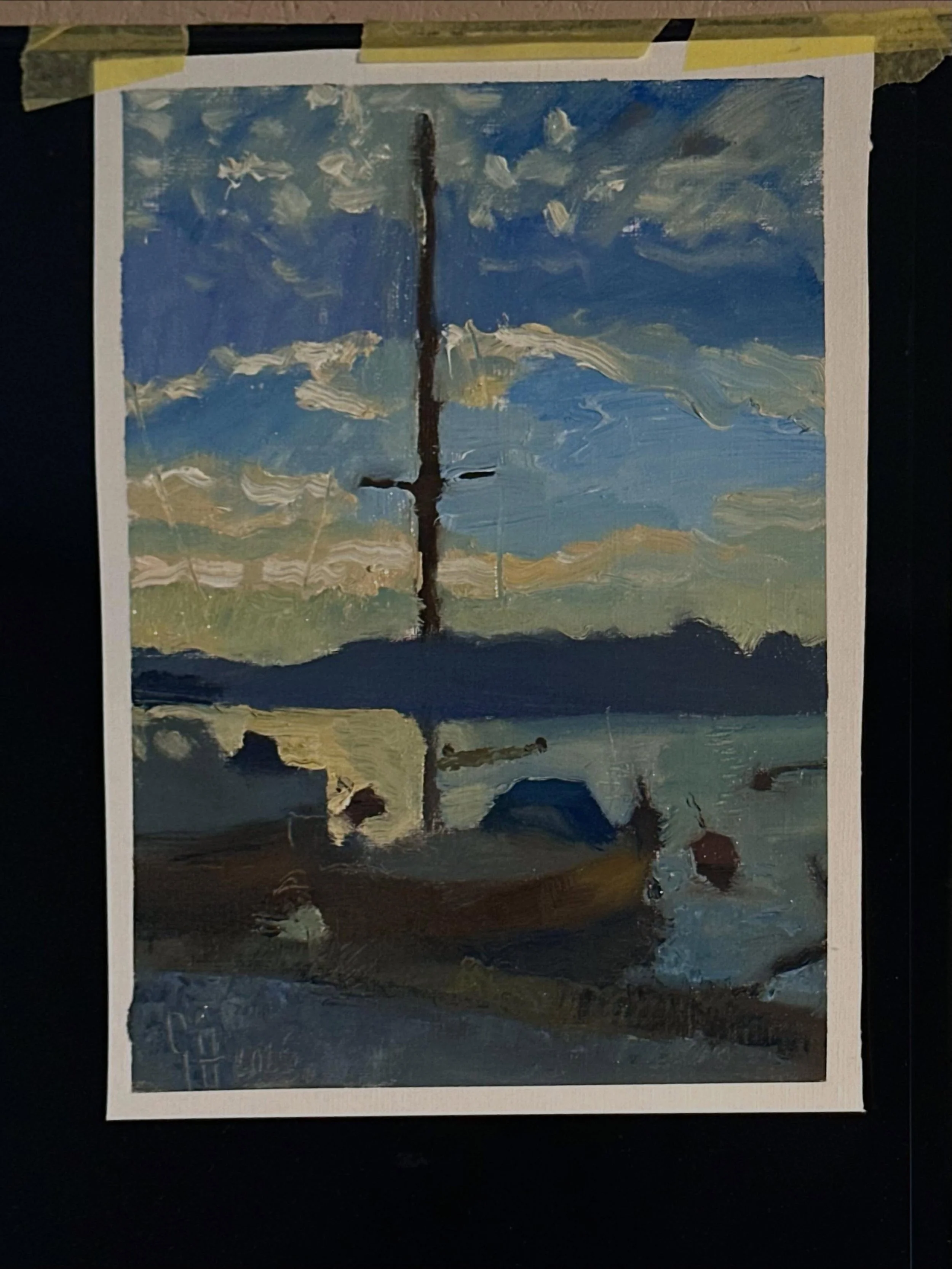 En till m&aring;lning av Norrbergshamnen i kv&auml;llsljus 

#vaxholm #stockholmarchipelago #artoftheday #oilpainting #konst