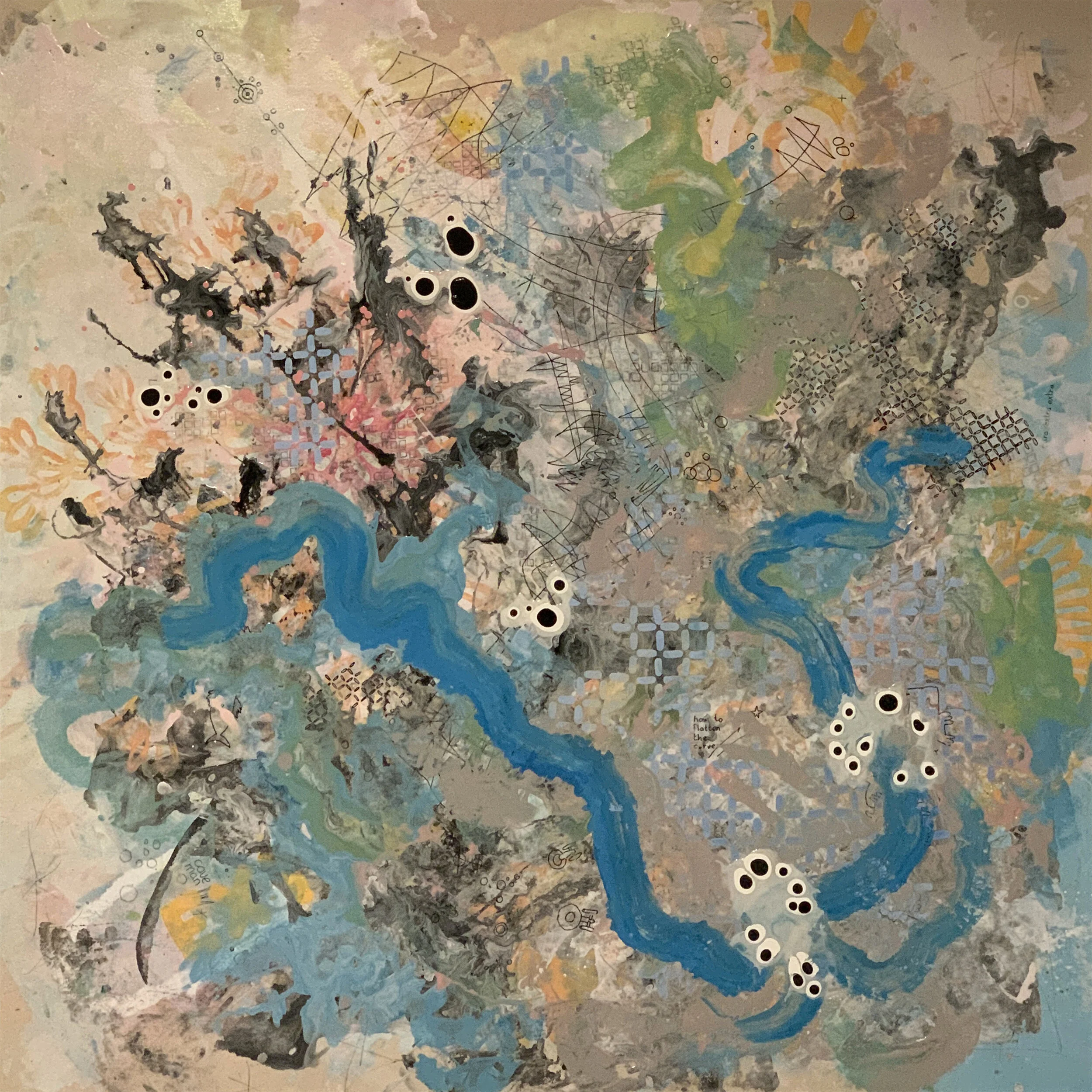  54 x 54” acrylic and marker on canvas 